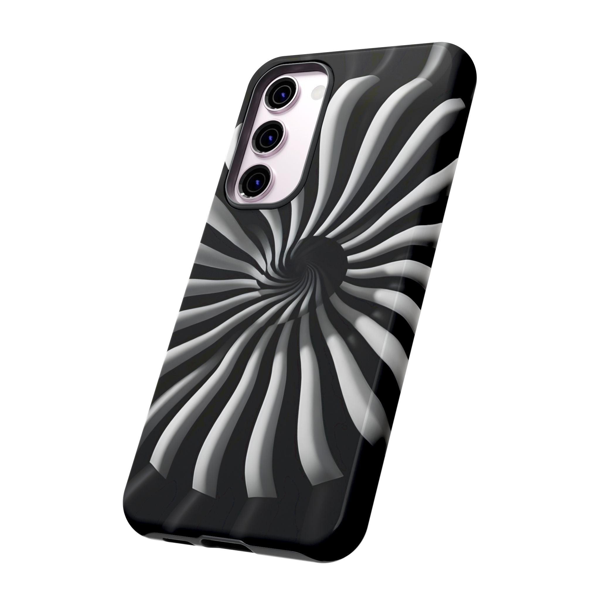 Hypnotic Black and White Spiral Phone Case – Optical Illusion Design for iPhone & Galaxy