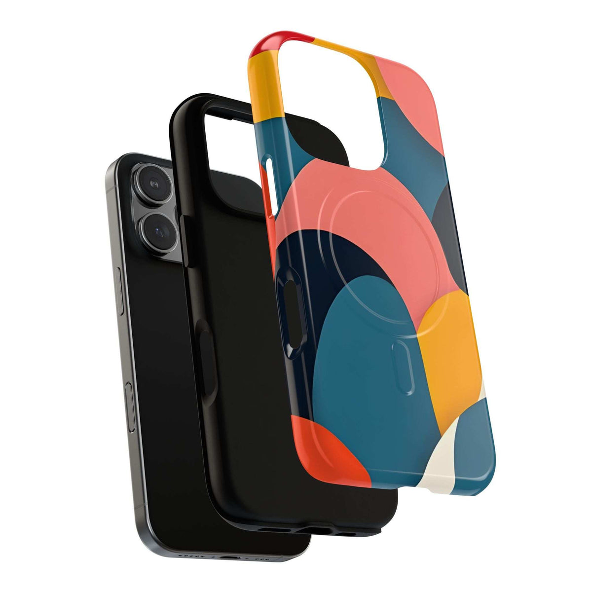 Colorful abstract iPhone 13-17 case with glossy finish, slim profile and camera cutouts
