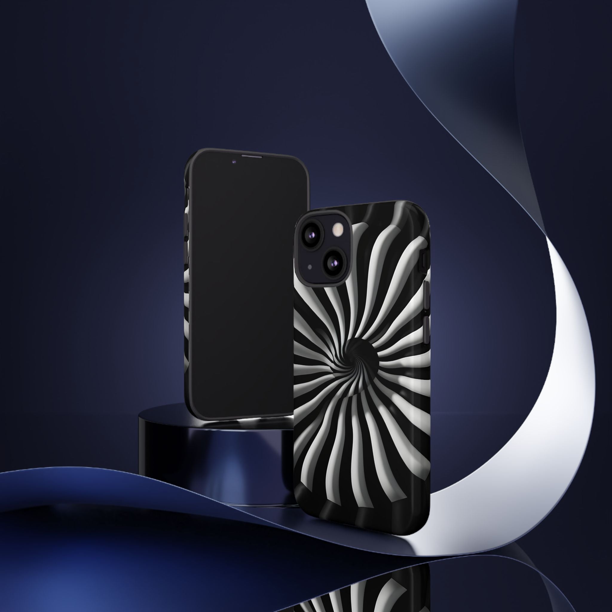 Hypnotic Black and White Spiral Phone Case – Optical Illusion Design for iPhone & Galaxy