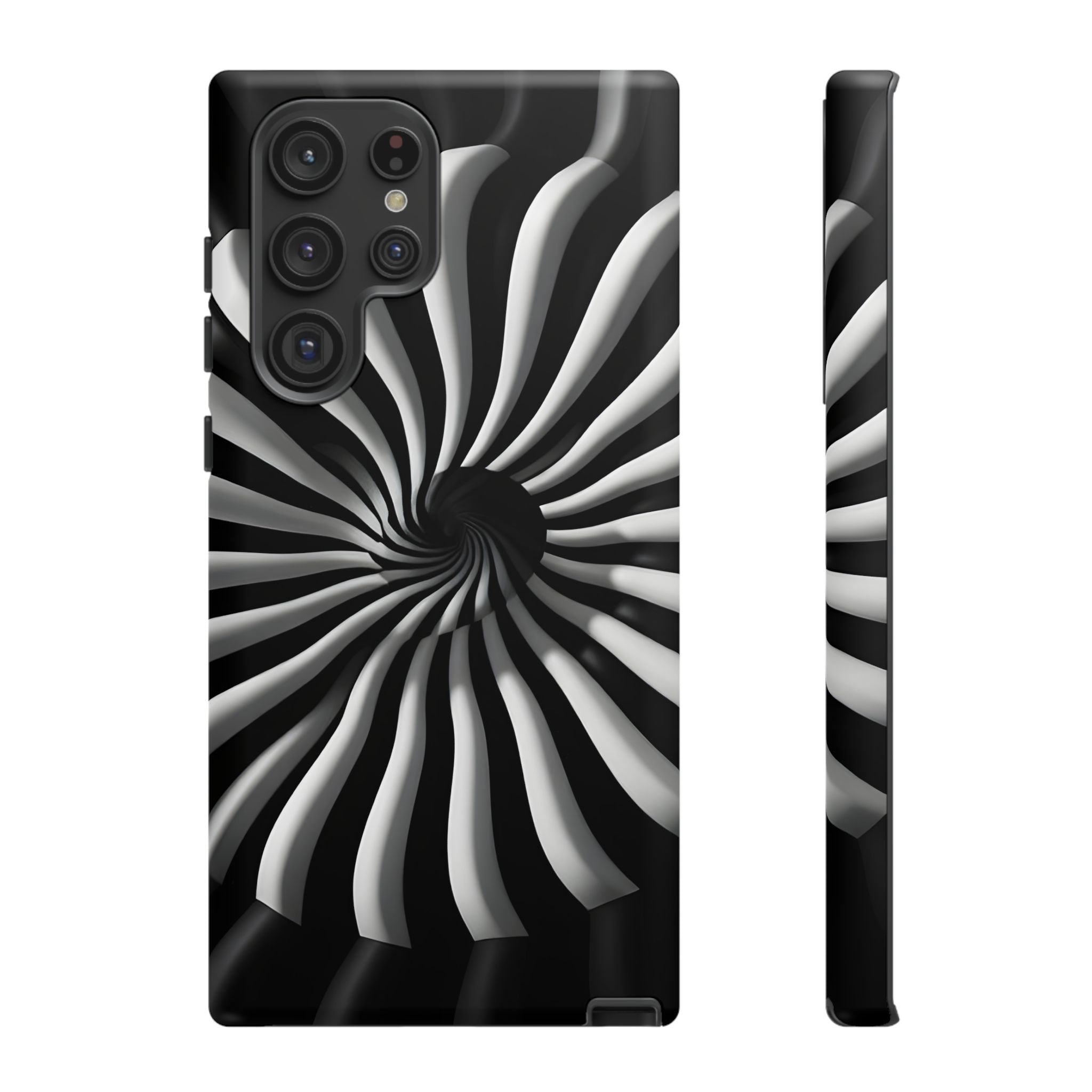Hypnotic Black and White Spiral Phone Case – Optical Illusion Design for iPhone & Galaxy