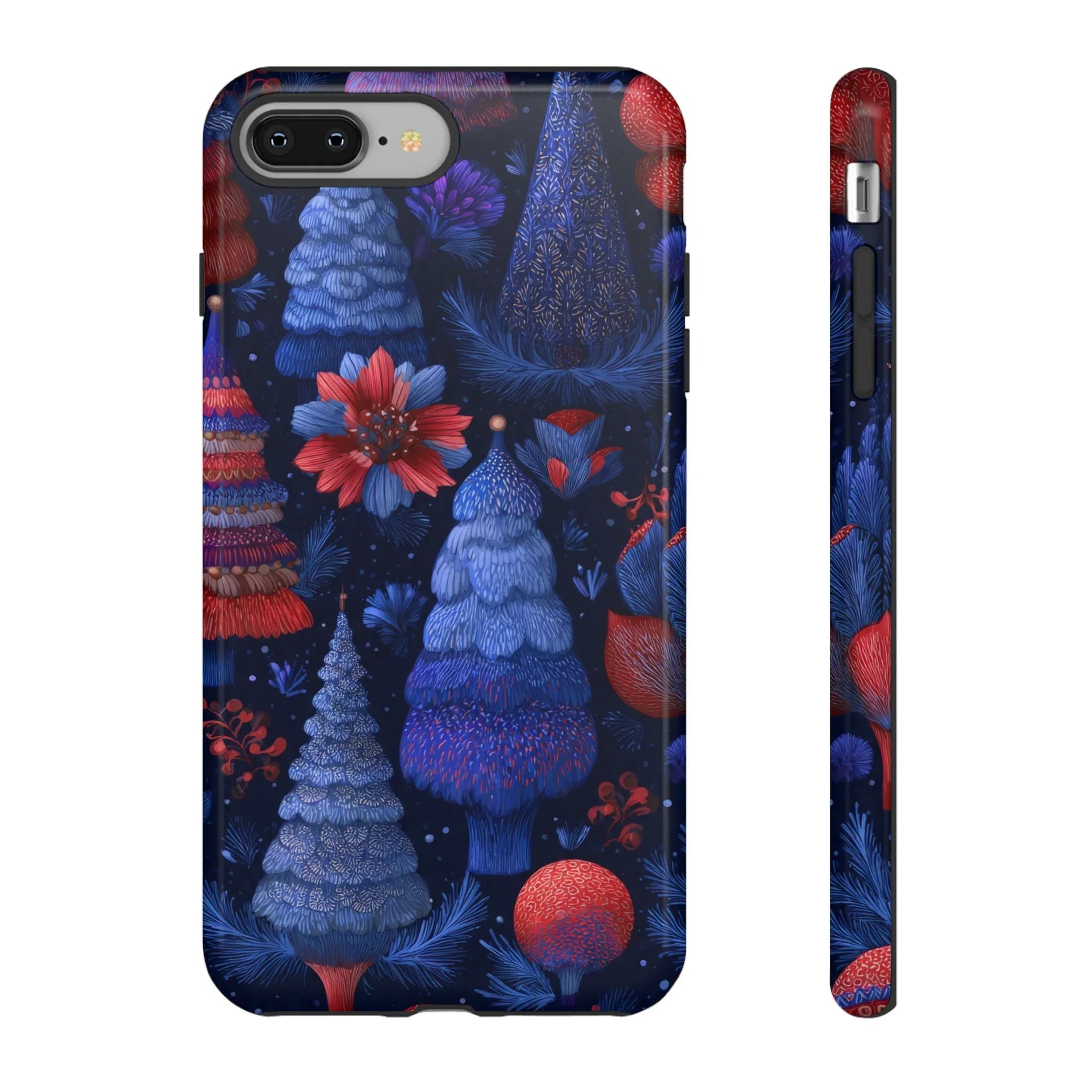 Midnight Blue Christmas Forest Phone Case for iPhone 8-17 and Galaxy S21–S25 - KARARMDESIGN
