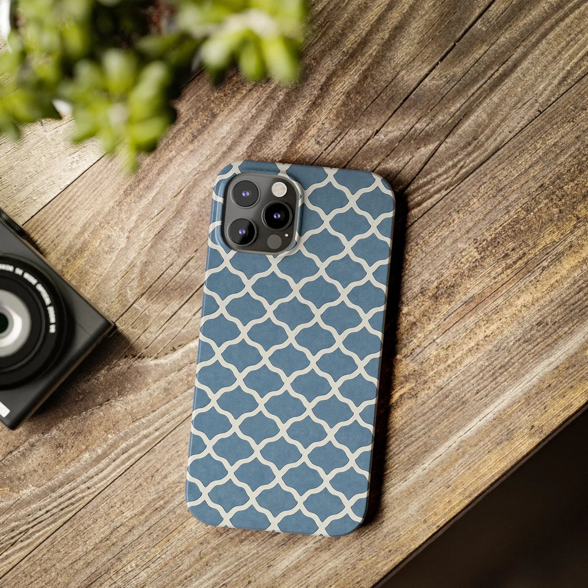 Azure Lattice Pattern Phone Case Slim Phone Cases for iPhone 11-17 - KARARMDESIGN