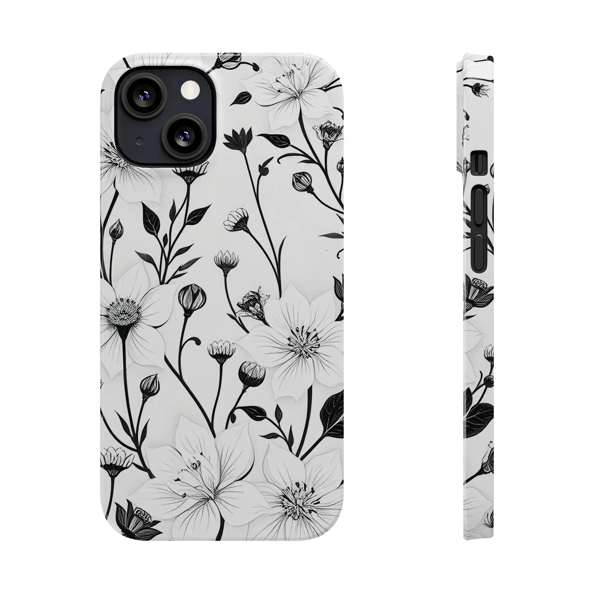 Monochrome Bloom Floral Phone Case for iPhone 11-16 - KARARMDESIGN
