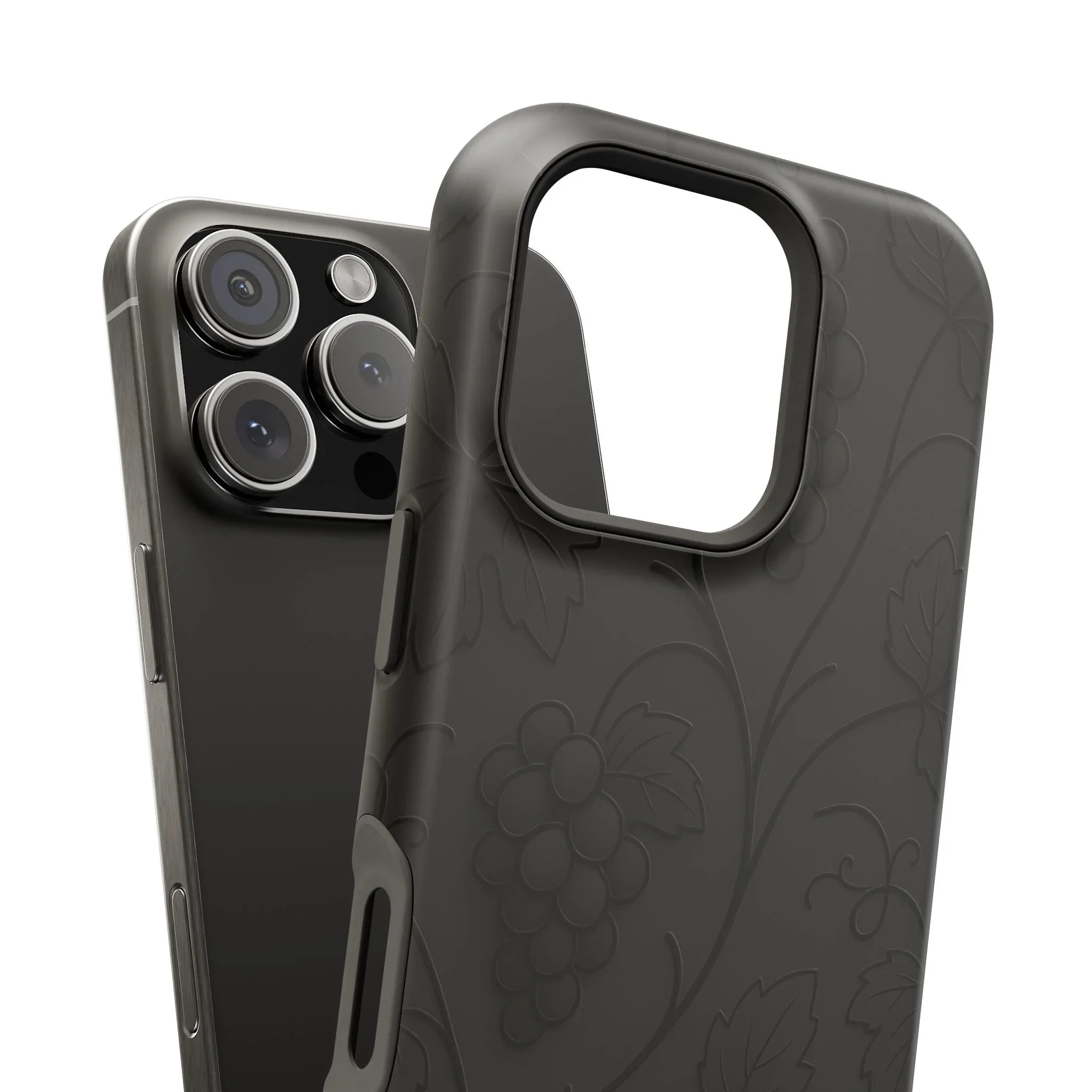 Elegant Embossed Grape Leaf Black Phone Case for iPhone and Galaxy - KARARMDESIGN