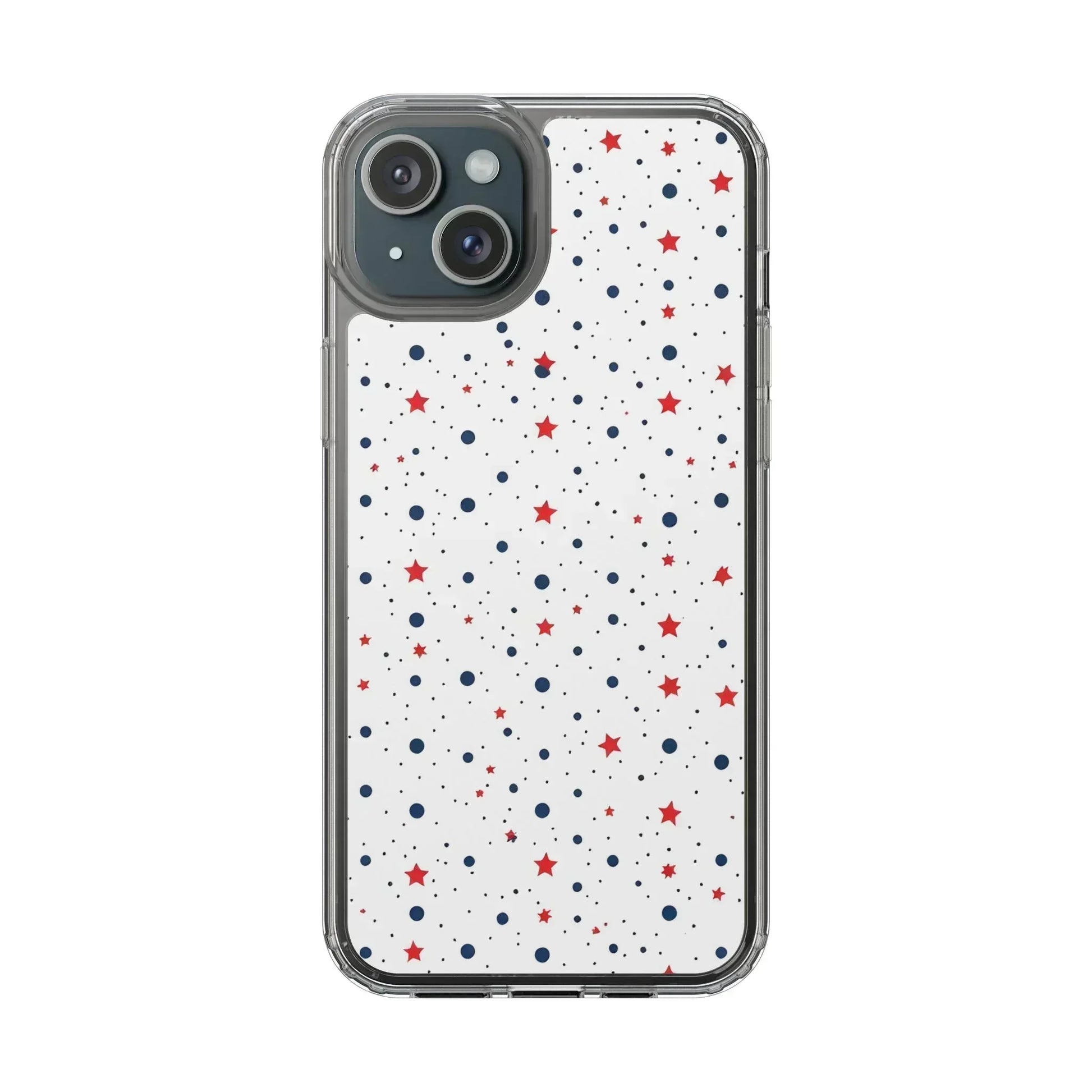 White Phone Case with Red Stars and Blue Polka Dots for iPhone and Galaxy - KARARMDESIGN