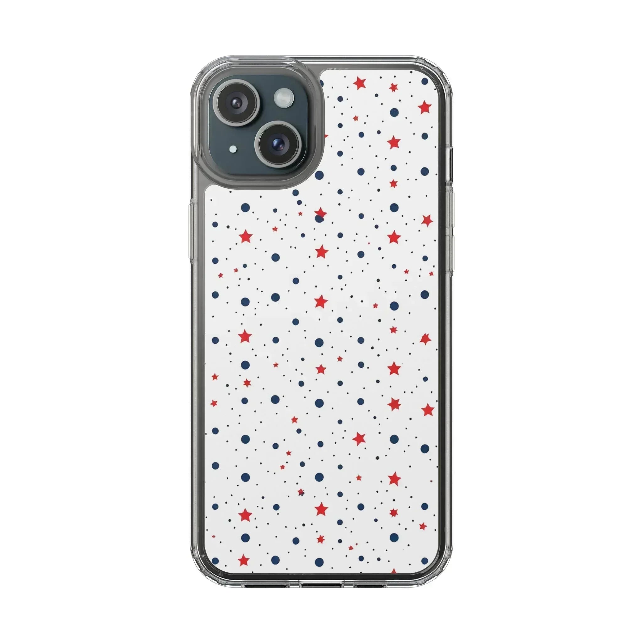 White Phone Case with Red Stars and Blue Polka Dots for iPhone and Galaxy - KARARMDESIGN