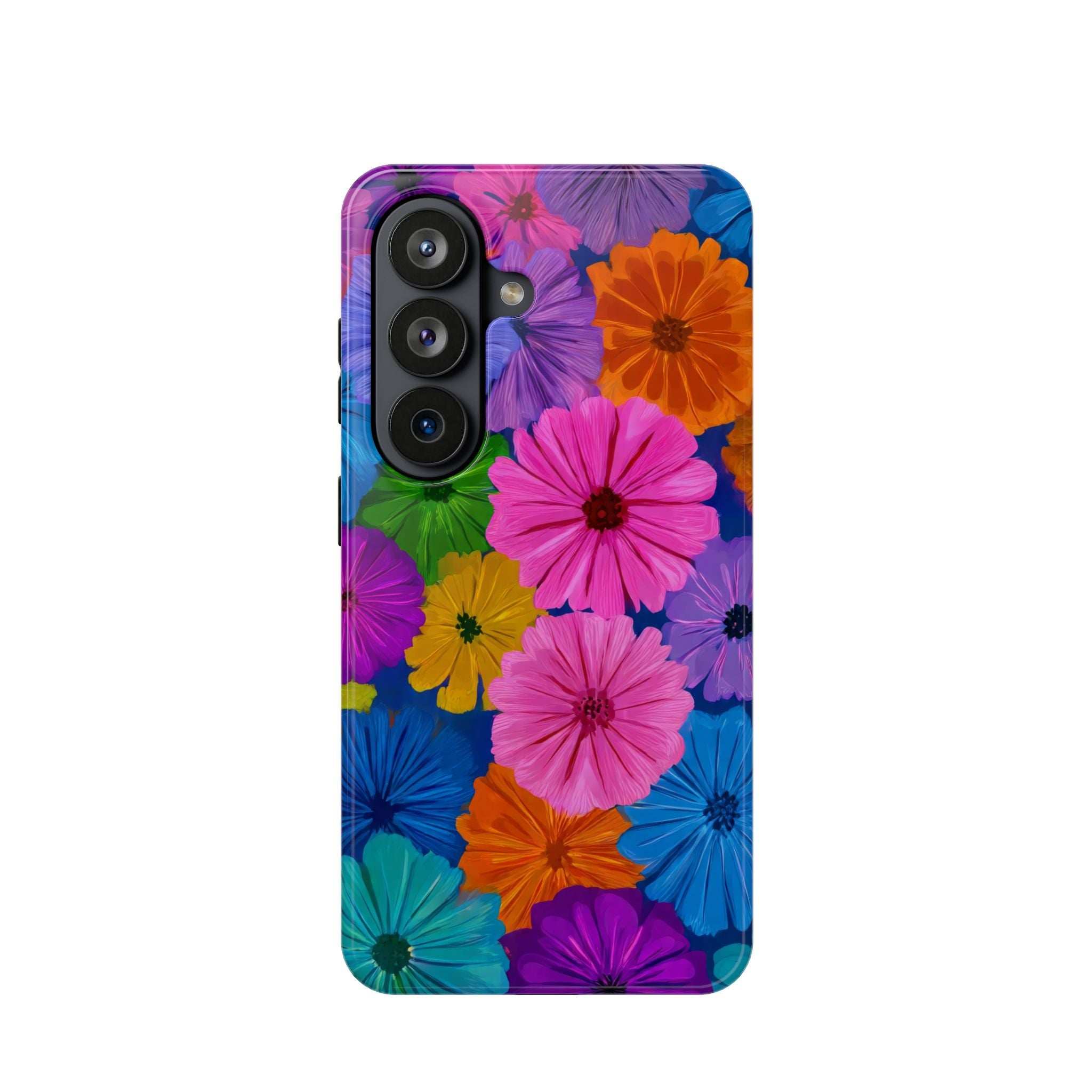 Colorful floral phone case with camera lens openings on the back