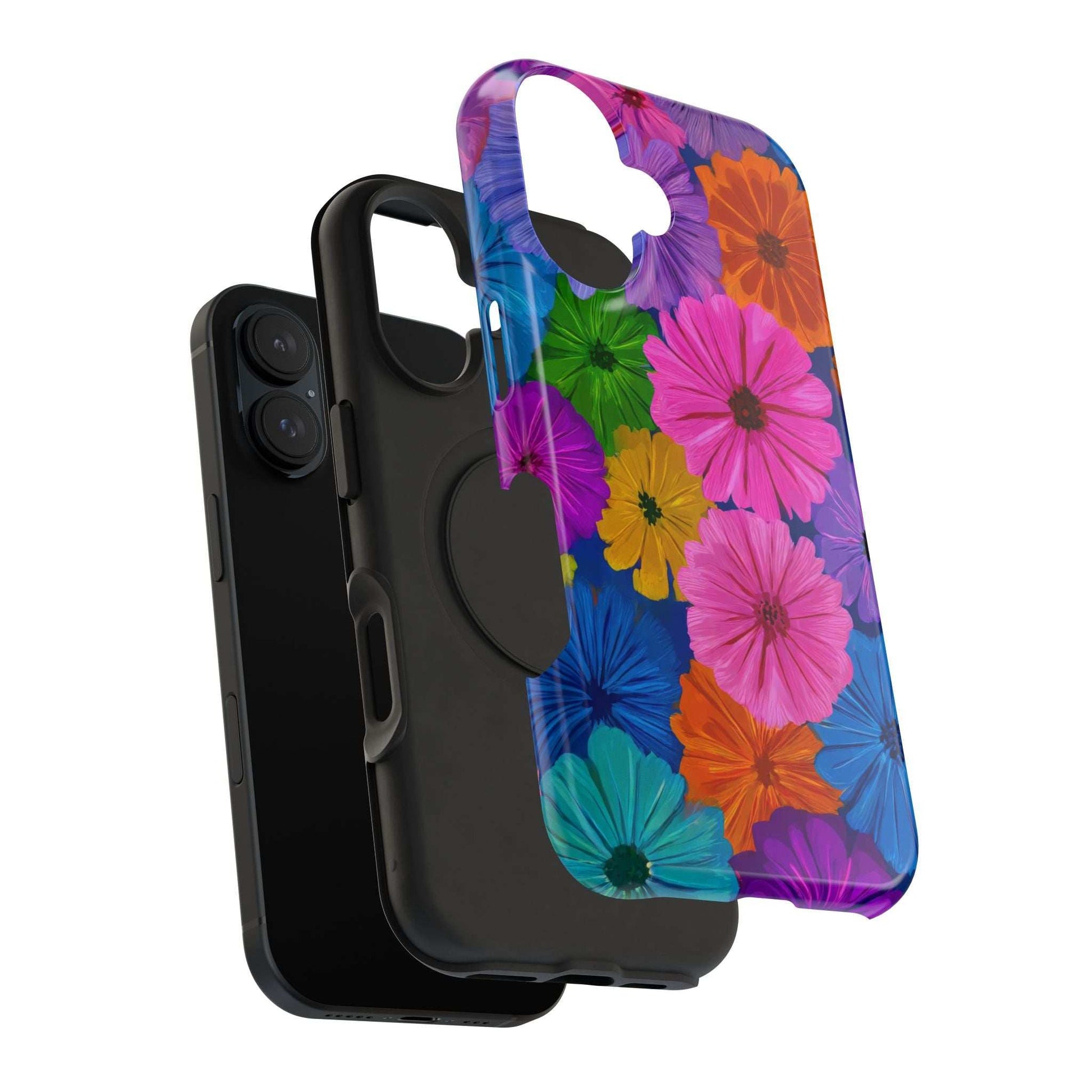 Vibrant floral bloom phone case with raised bezel and camera cutout