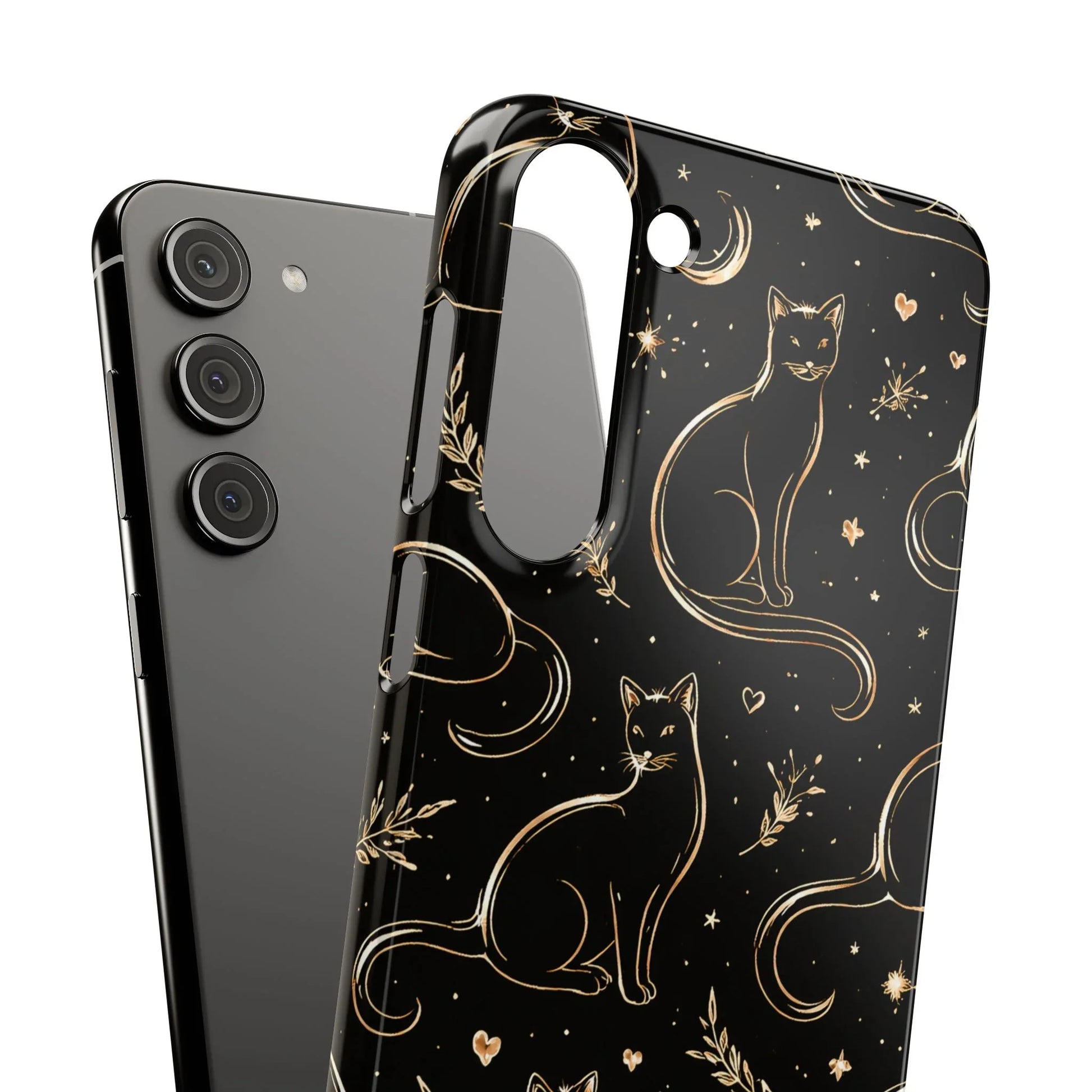 Golden Cat Pattern Phone Case for iPhone 11–17 & Galaxy S21–S25 - KARARMDESIGN