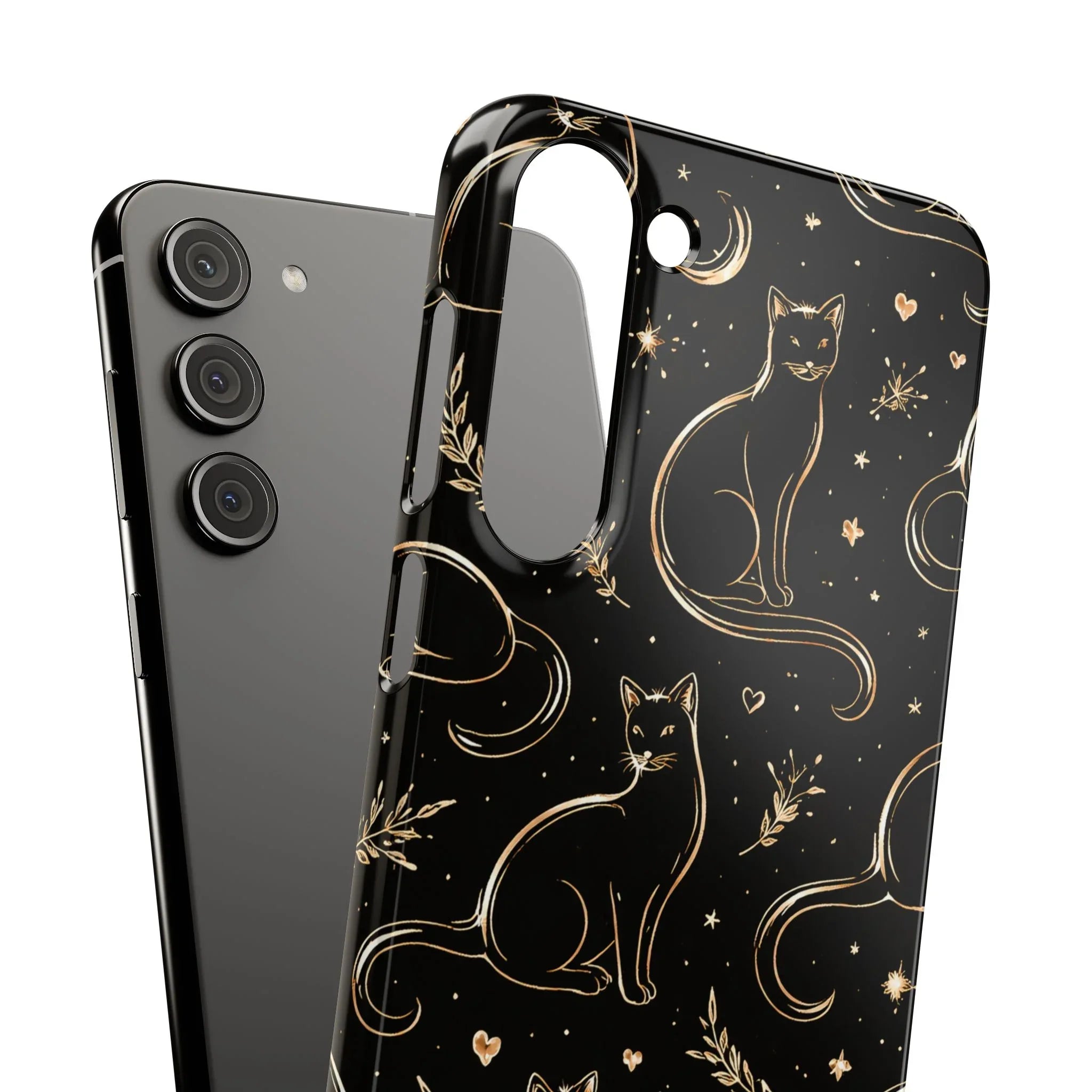 Golden Cat Pattern Phone Case for iPhone 11–17 & Galaxy S21–S25 - KARARMDESIGN