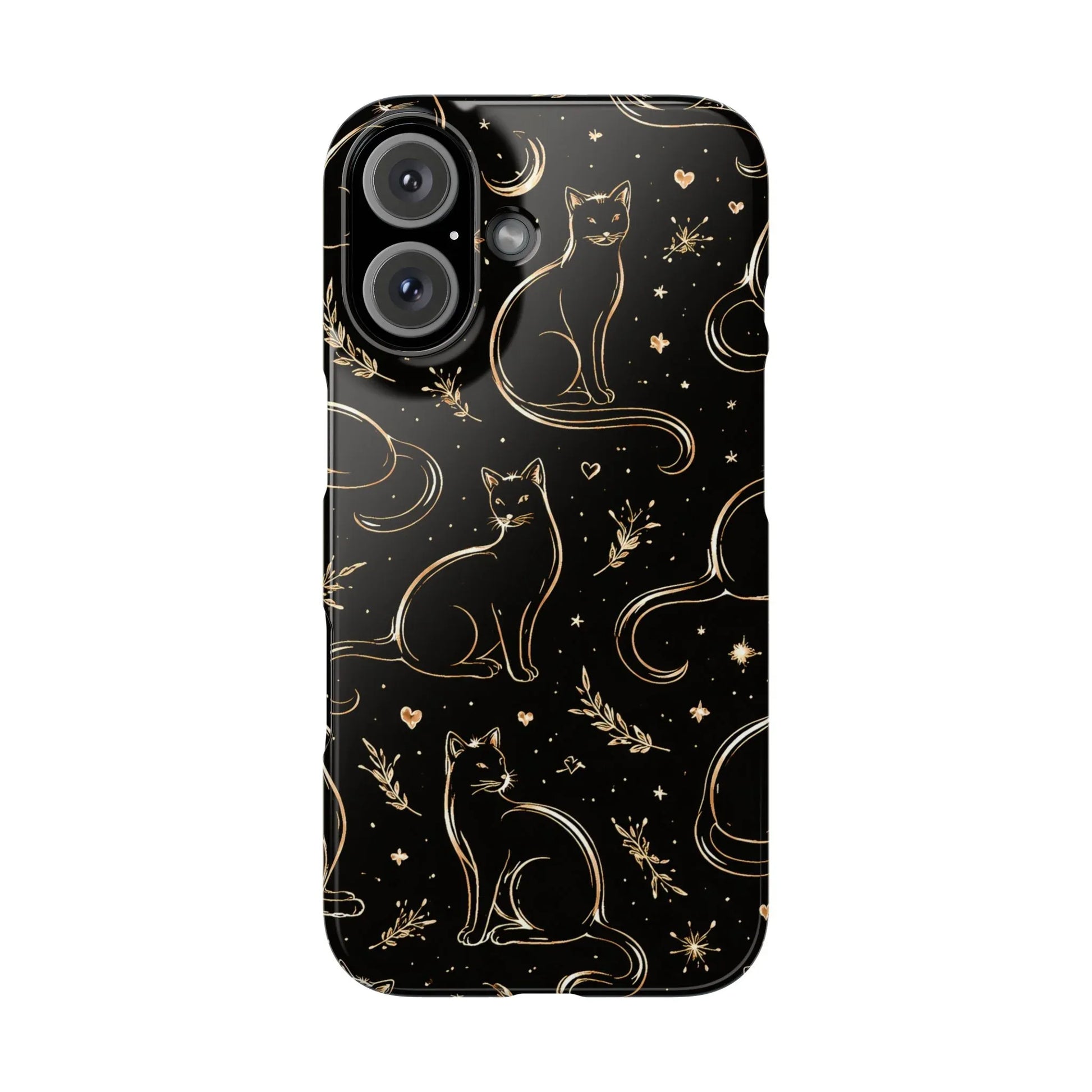 Golden Cat Pattern Phone Case for iPhone 11–17 & Galaxy S21–S25 - KARARMDESIGN