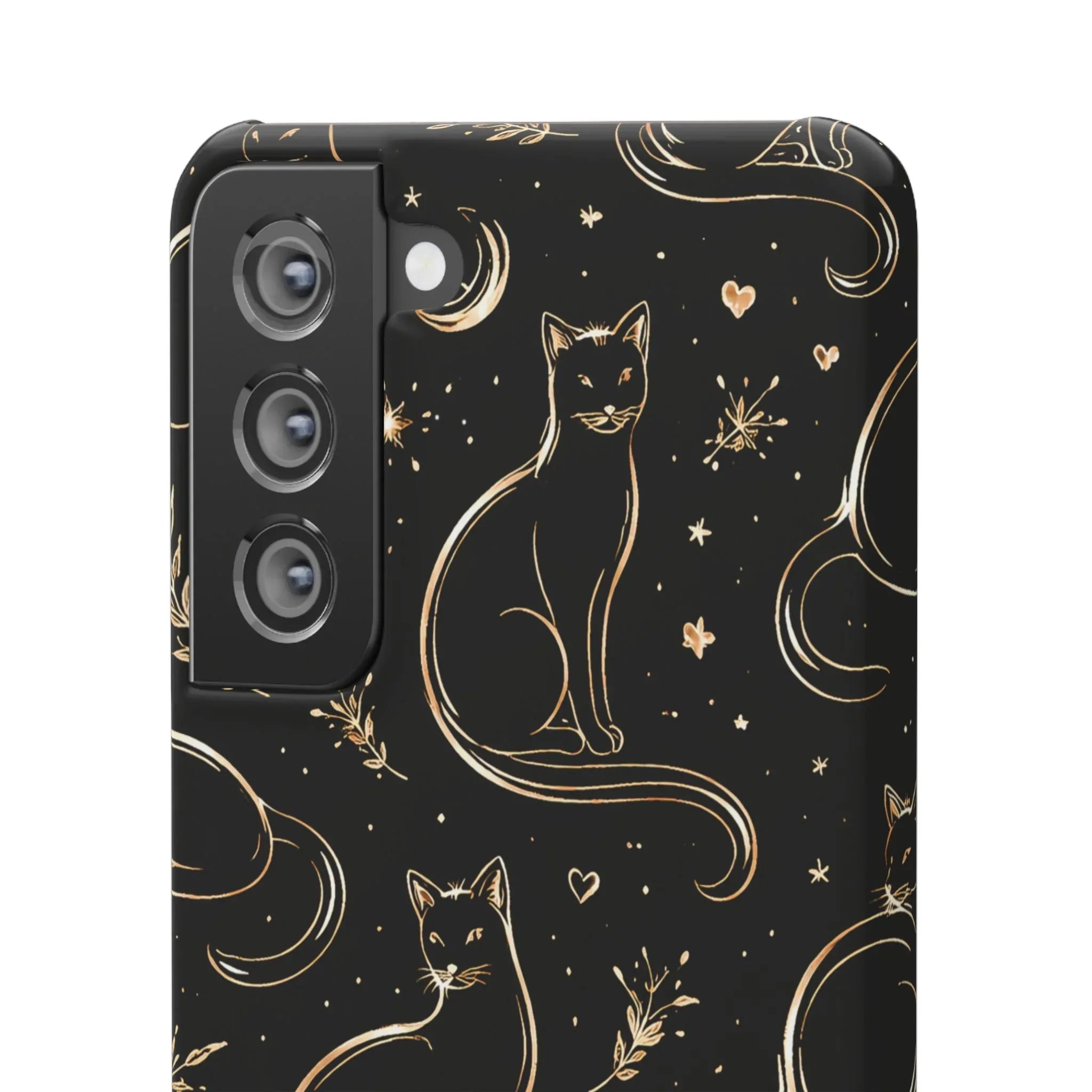 Golden Cat Pattern Phone Case for iPhone 11–17 & Galaxy S21–S25 - KARARMDESIGN