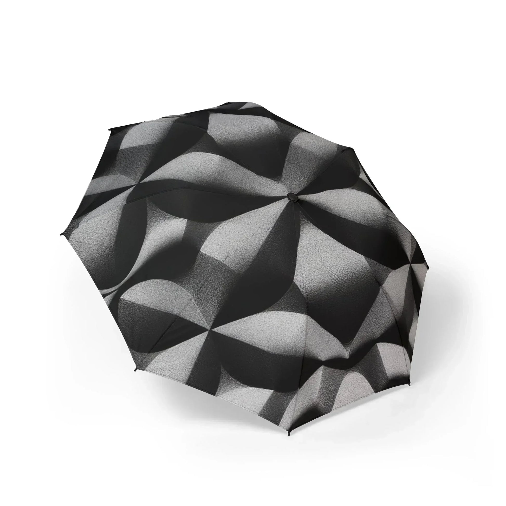 Black 3D Geometric Pattern Semi-Automatic Umbrella – Stylish Rain Protection - KarArmDesign