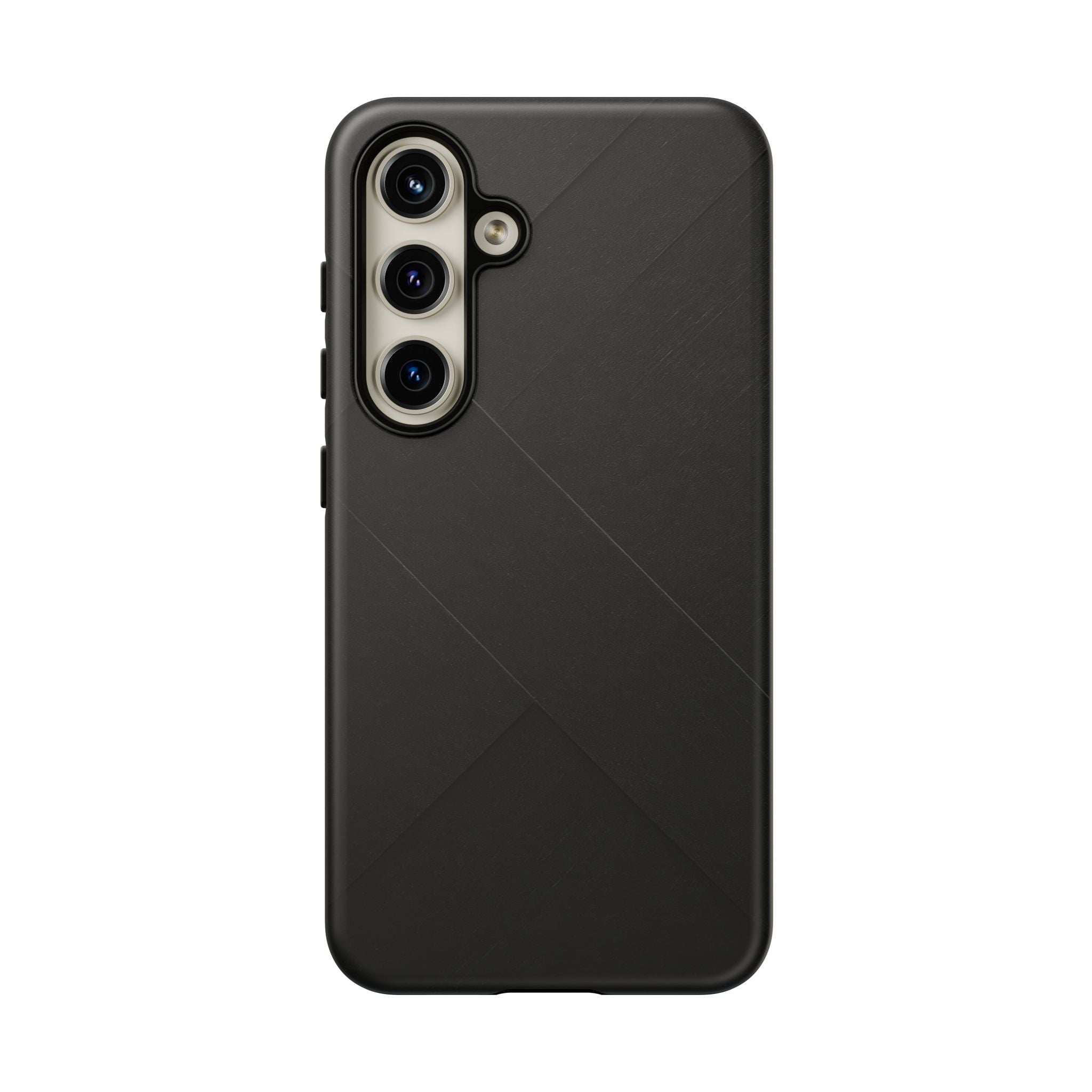 Matte black back phone case with diagonal pattern and camera openings; no side view