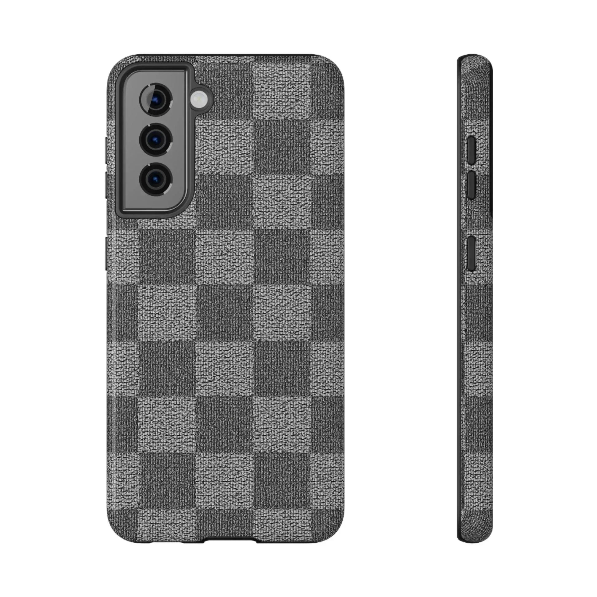 Gray Checkered Phone Case for iPhone 12-16 and Galaxy S21-S22 - KARARMDESIGN