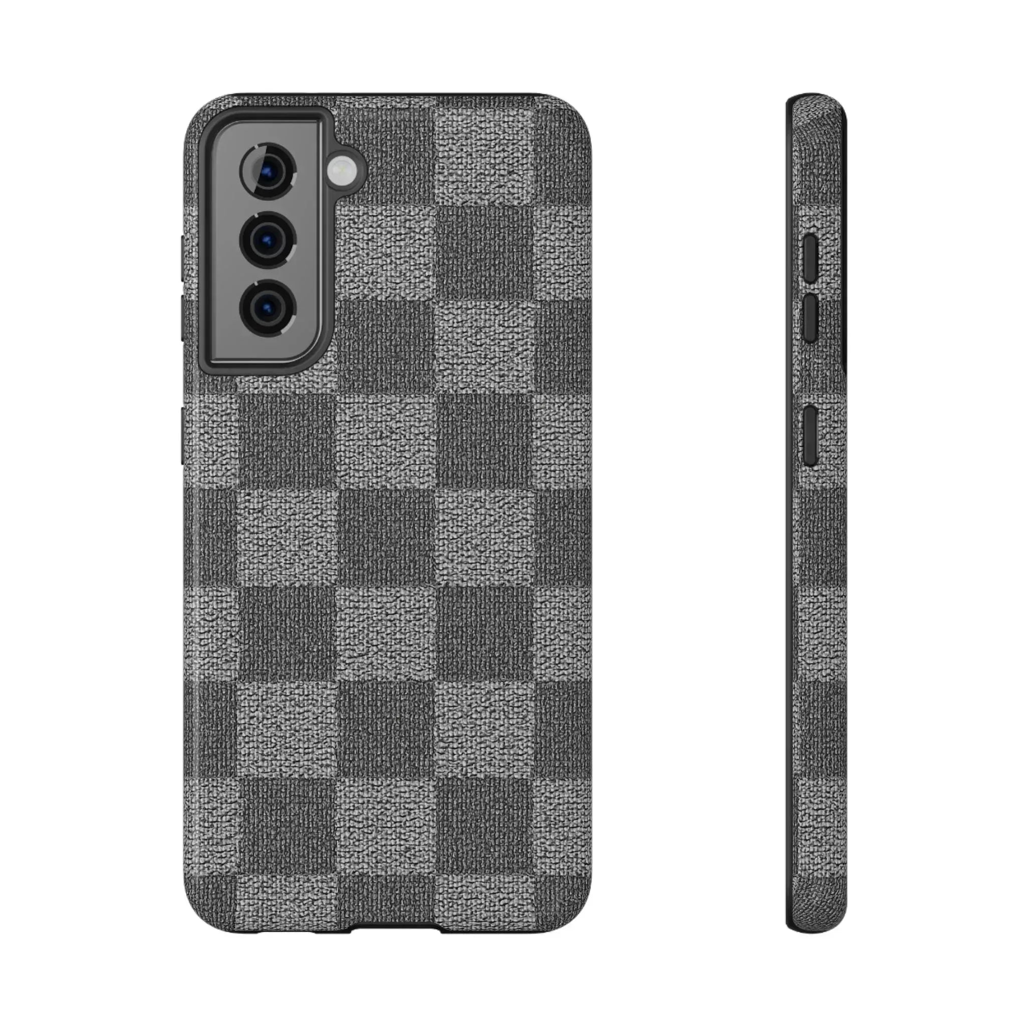 Gray Checkered Phone Case for iPhone 12-16 and Galaxy S21-S22 - KARARMDESIGN