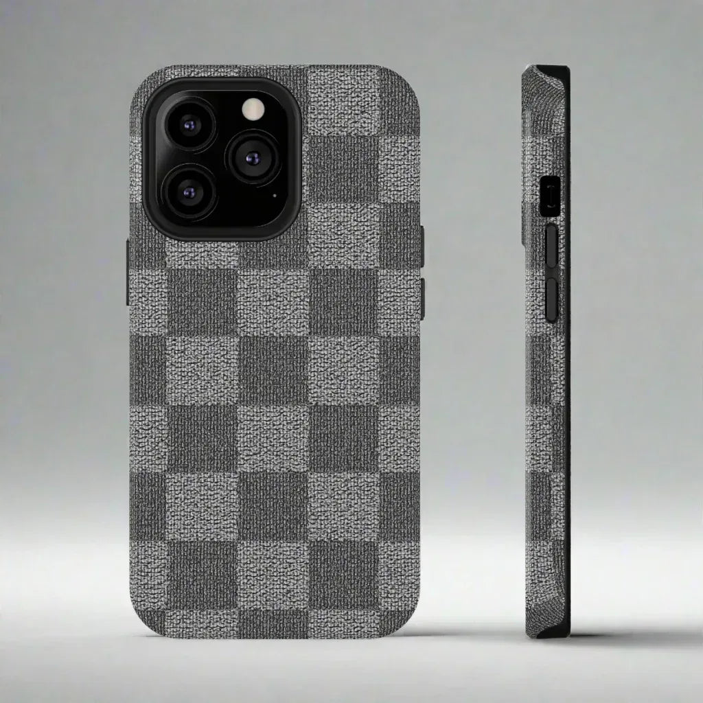 Gray Checkered Phone Case for iPhone 12-16 and Galaxy S21-S22 - KARARMDESIGN
