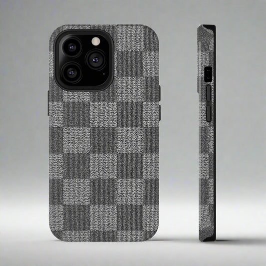 Gray Checkered Phone Case for iPhone 12-16 and Galaxy S21-S22 Models - KarArmDesign
