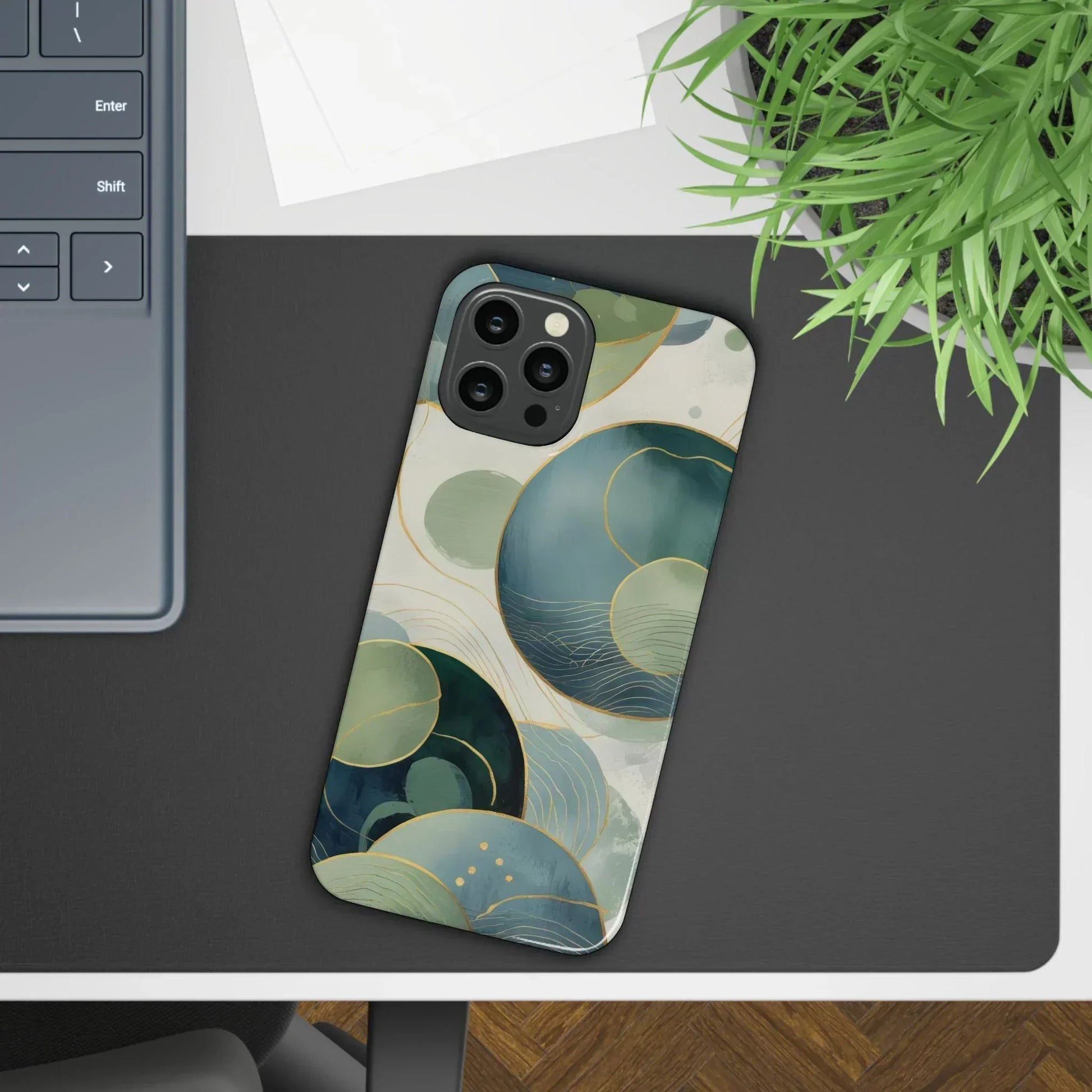 Abstract Teal Slim Phone Case for iPhone 12-16 Models - KarArmDesign