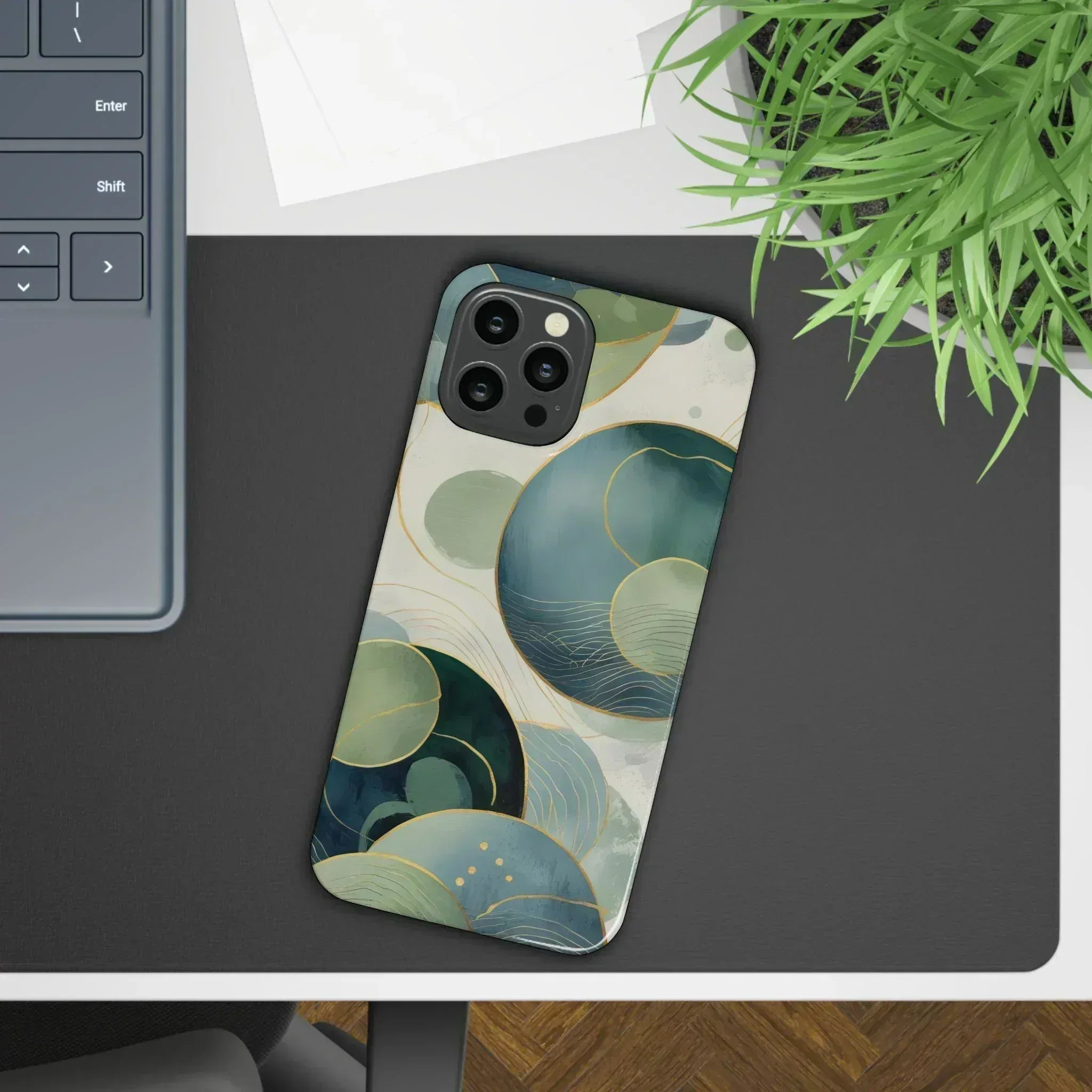 Abstract Teal Slim Phone Case for iPhone 12-16 - KARARMDESIGN