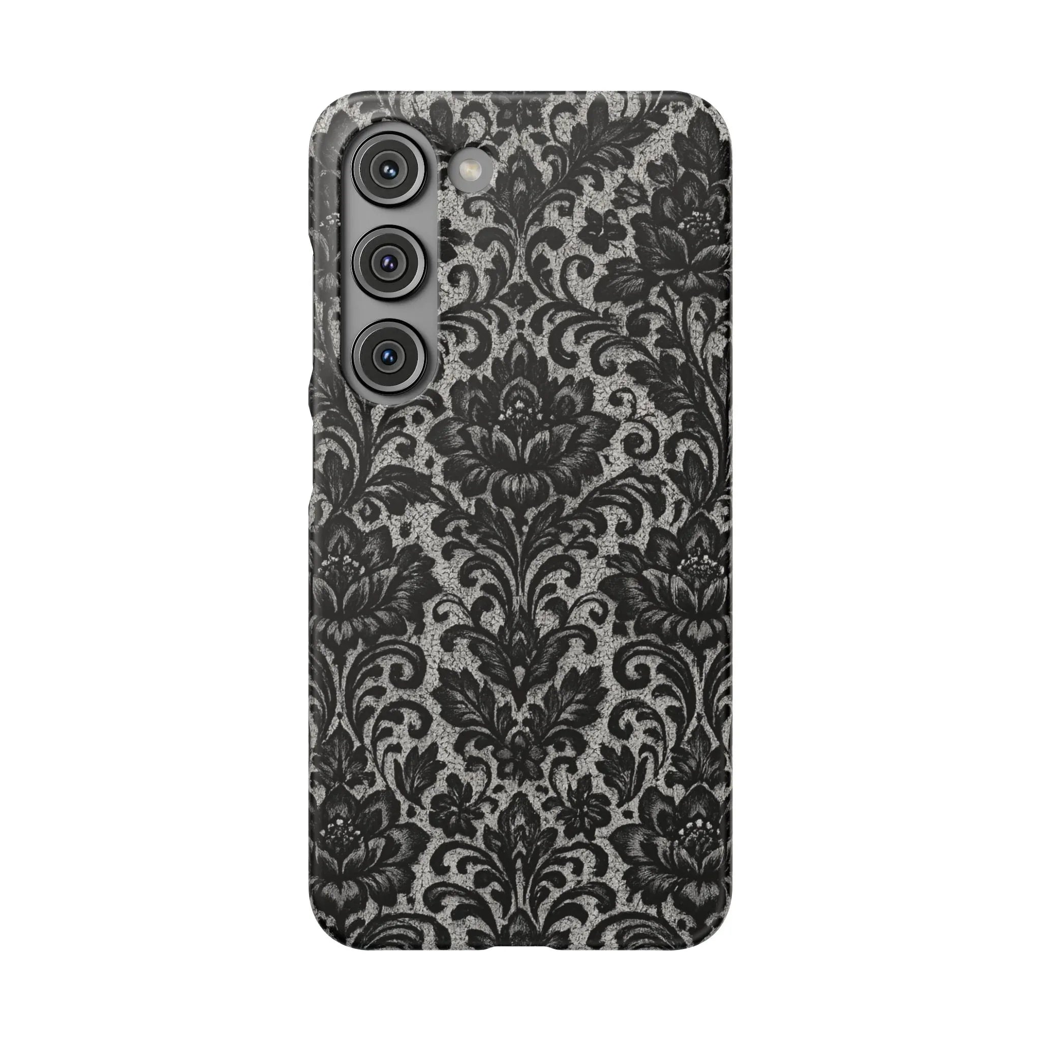 Black Damask Floral Phone Case for iPhone 11-17 and Galaxy S20-S25 - KARARMDESIGN