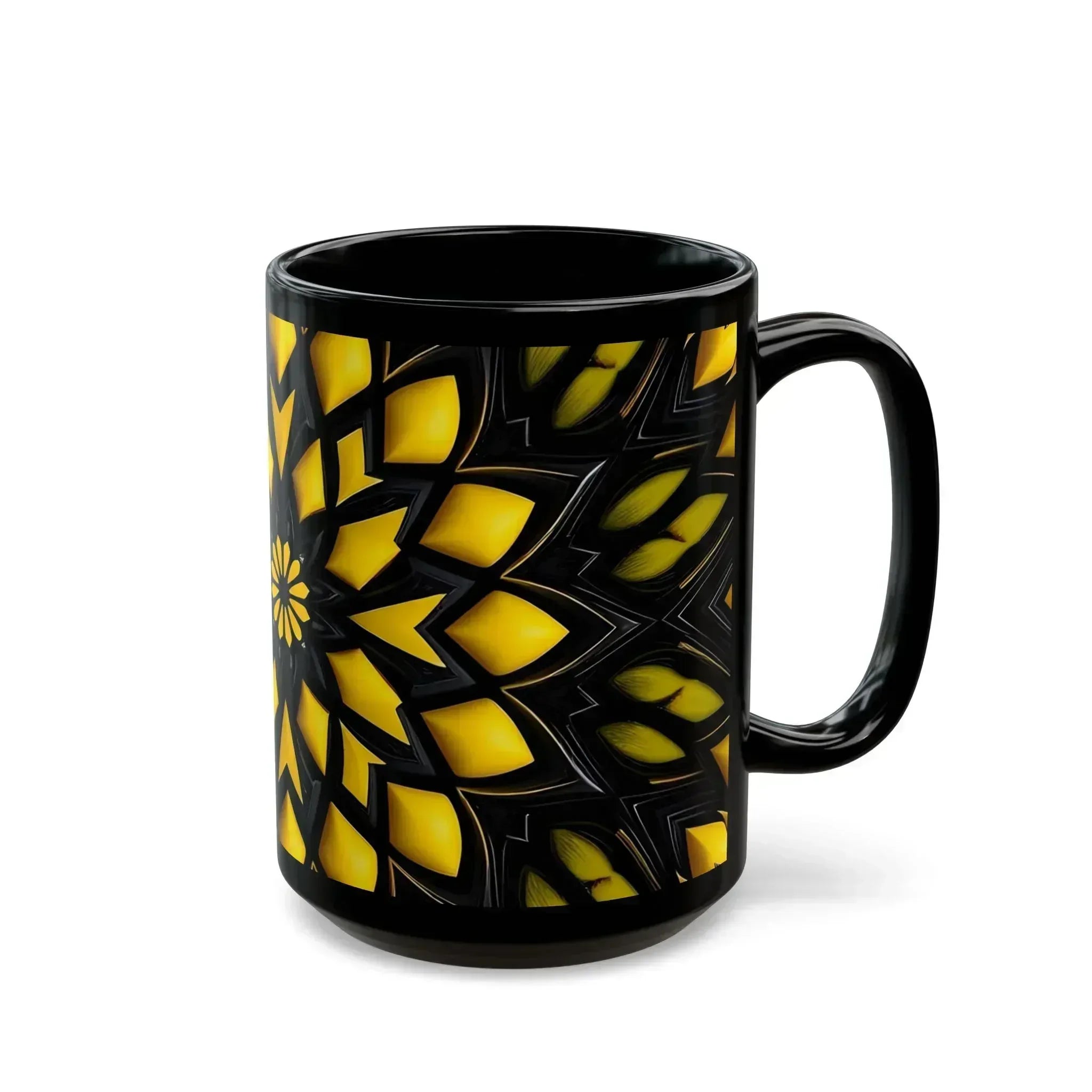 Bold Black & Yellow Geometric Modern Ceramic Mug – 15oz - KARARMDESIGN