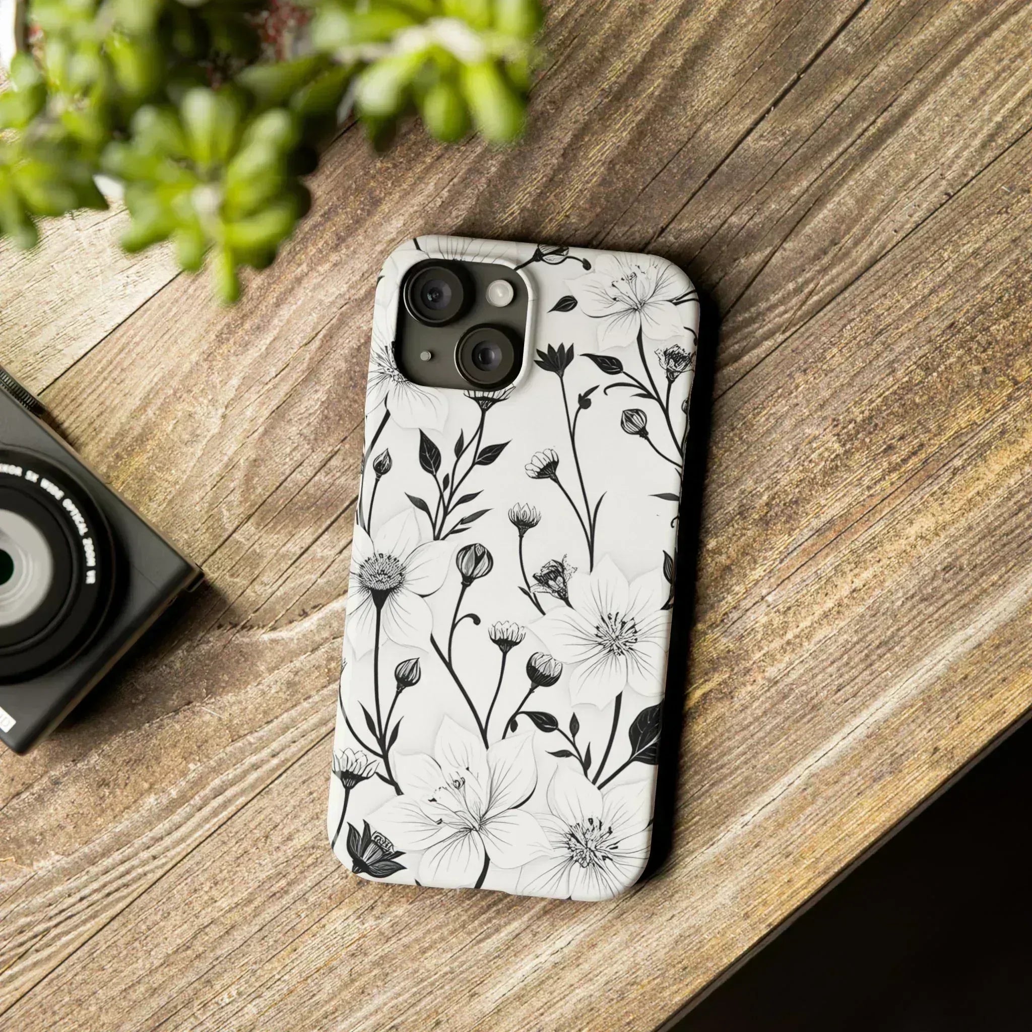 Monochrome Bloom Floral Phone Case for iPhone 11-16 - KARARMDESIGN