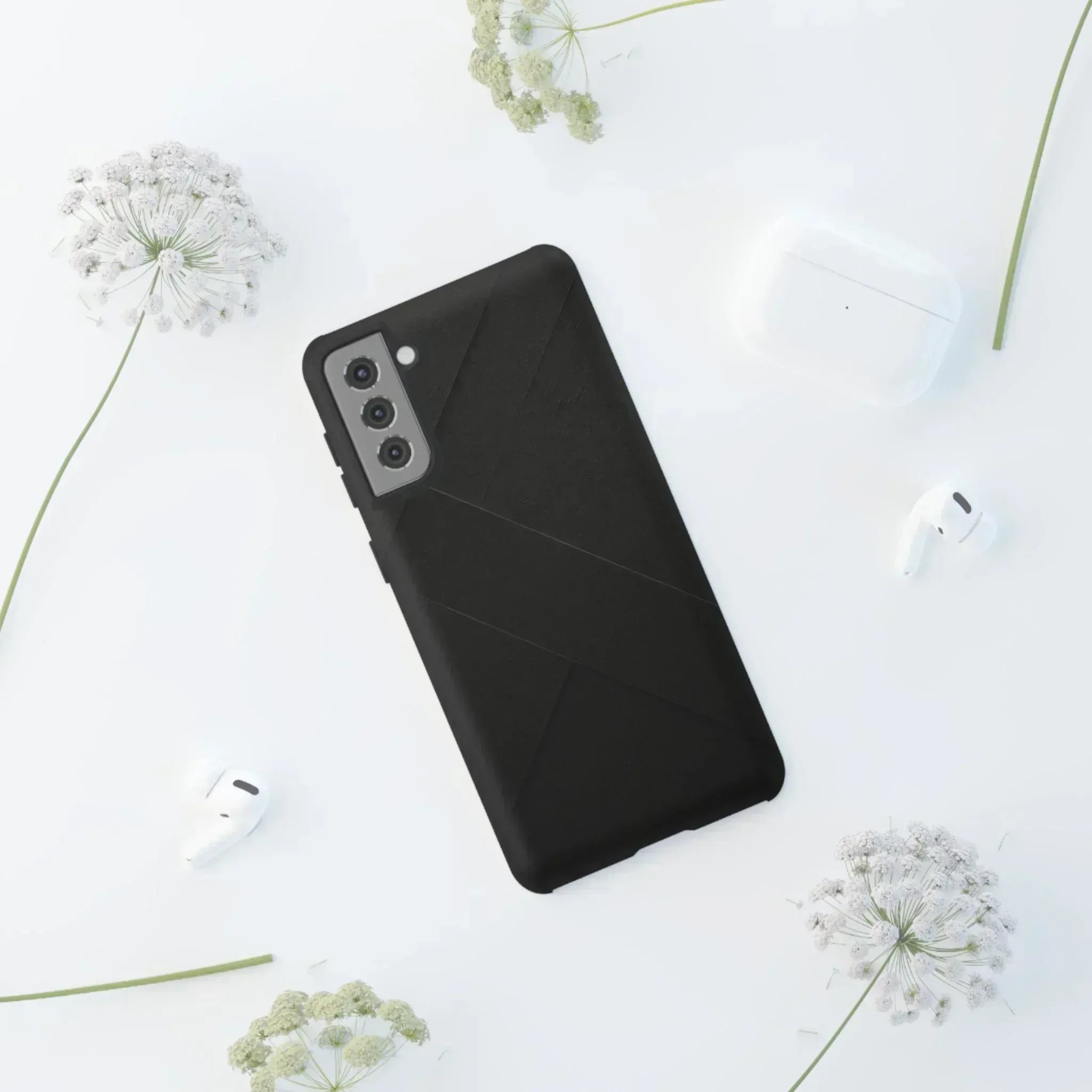 Matte Black Diagonal Line Phone Case for iPhone 8-16 and Galaxy S10-S25 - KARARMDESIGN