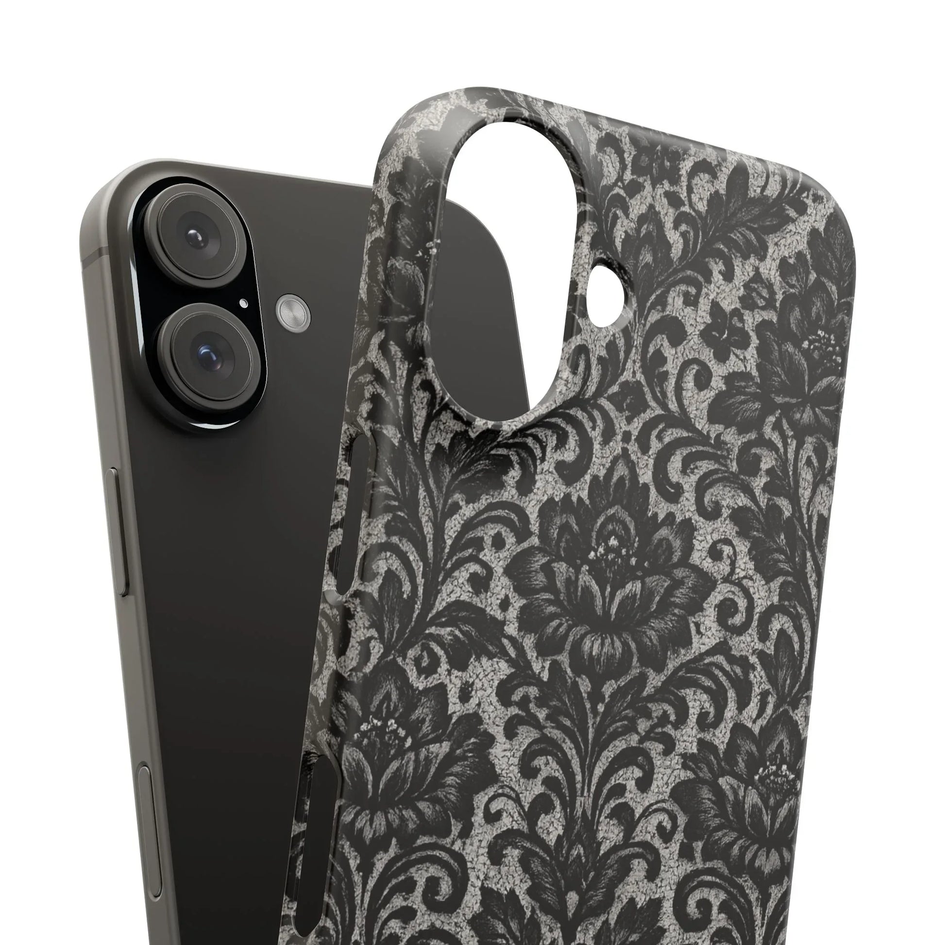 Black Damask Floral Phone Case for iPhone 11-17 and Galaxy S20-S25 - KARARMDESIGN