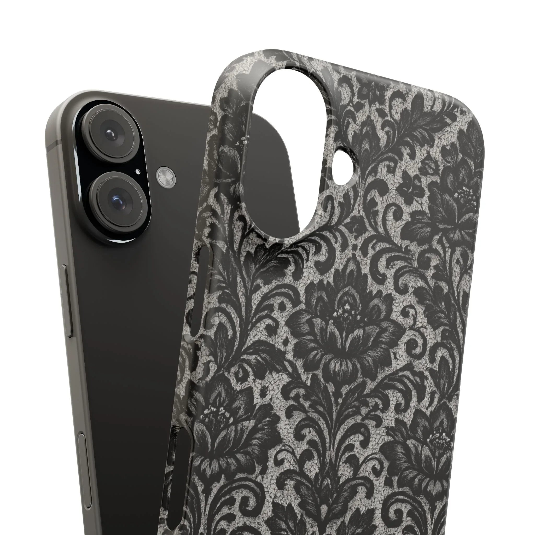 Black Damask Floral Phone Case for iPhone 11-17 and Galaxy S20-S25 - KARARMDESIGN