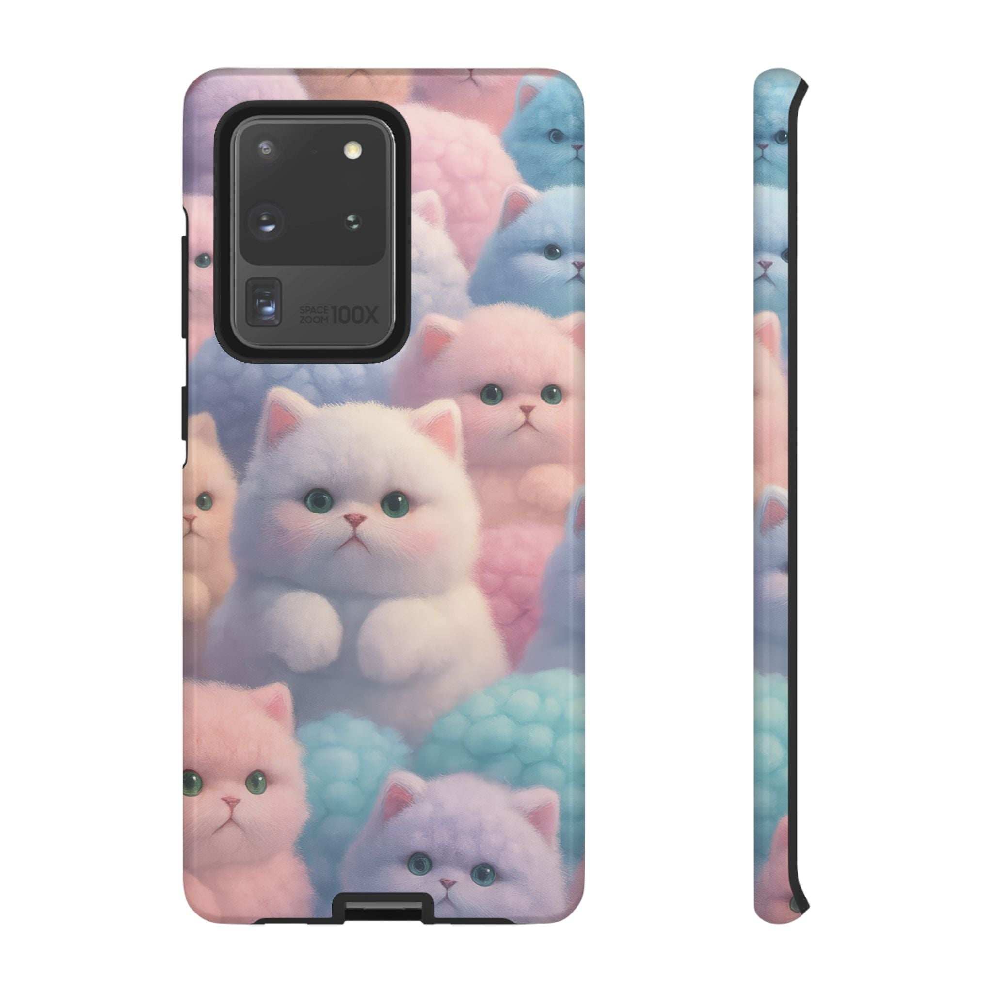 Glossy pastel kitten phone case with cats pattern and back camera cutout