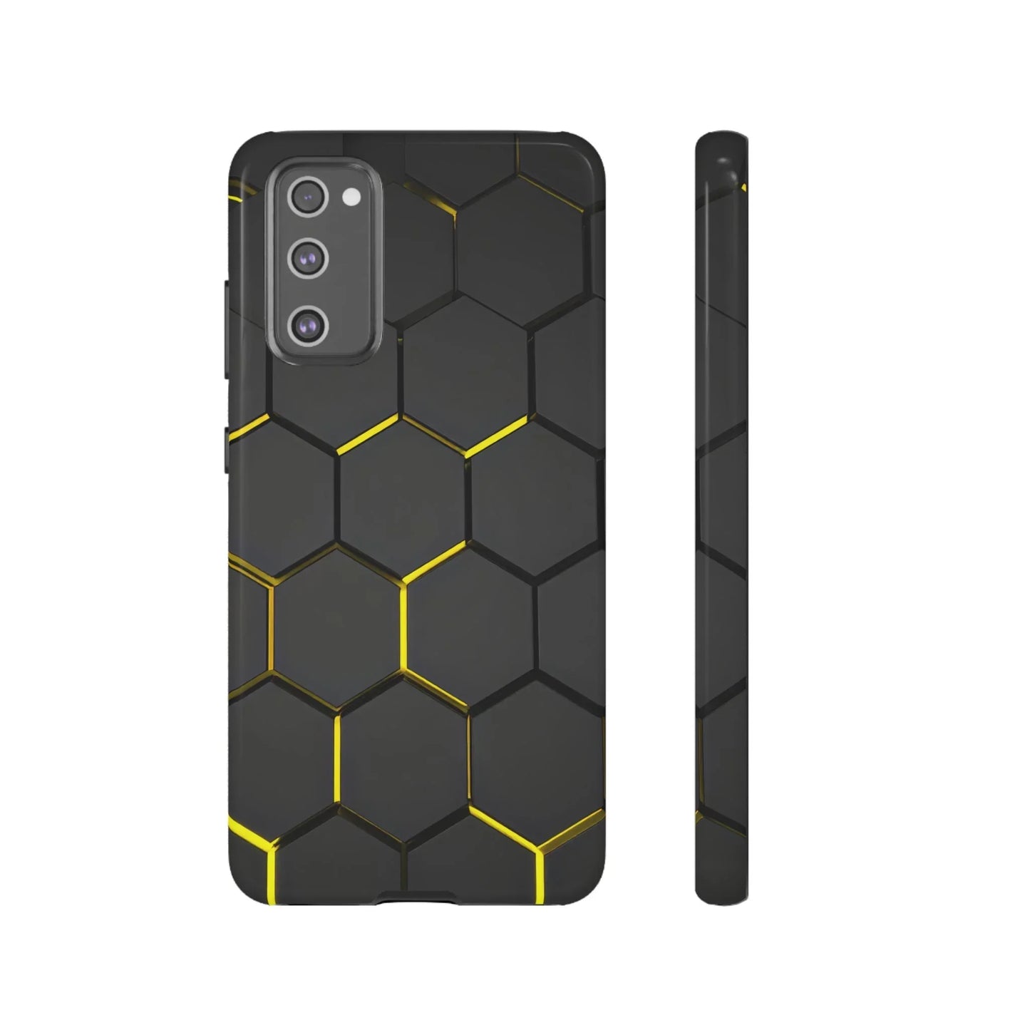 Black and Yellow Hexagon Geometric Tough Phone Case for Galaxy and Pixel - KarArmDesign