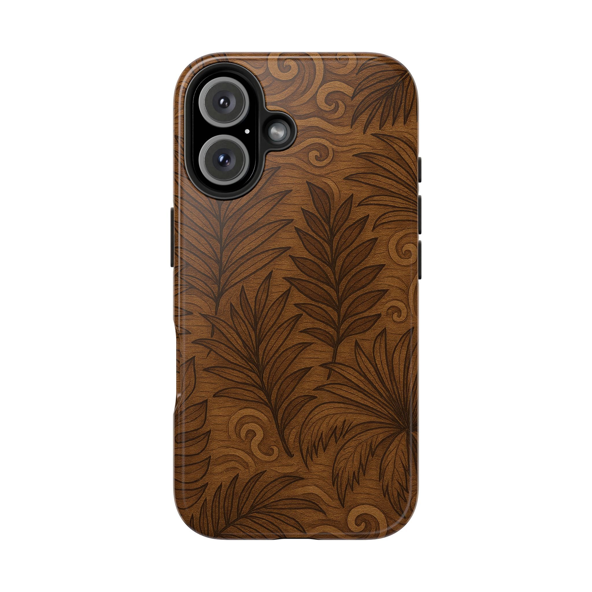 Wood Leaf Armor Phone Case for iPhone 11–17 & Galaxy S21–S26