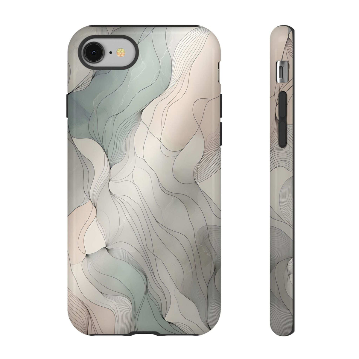Pastel wave phone case back view with dual camera cutouts and slim side profile.