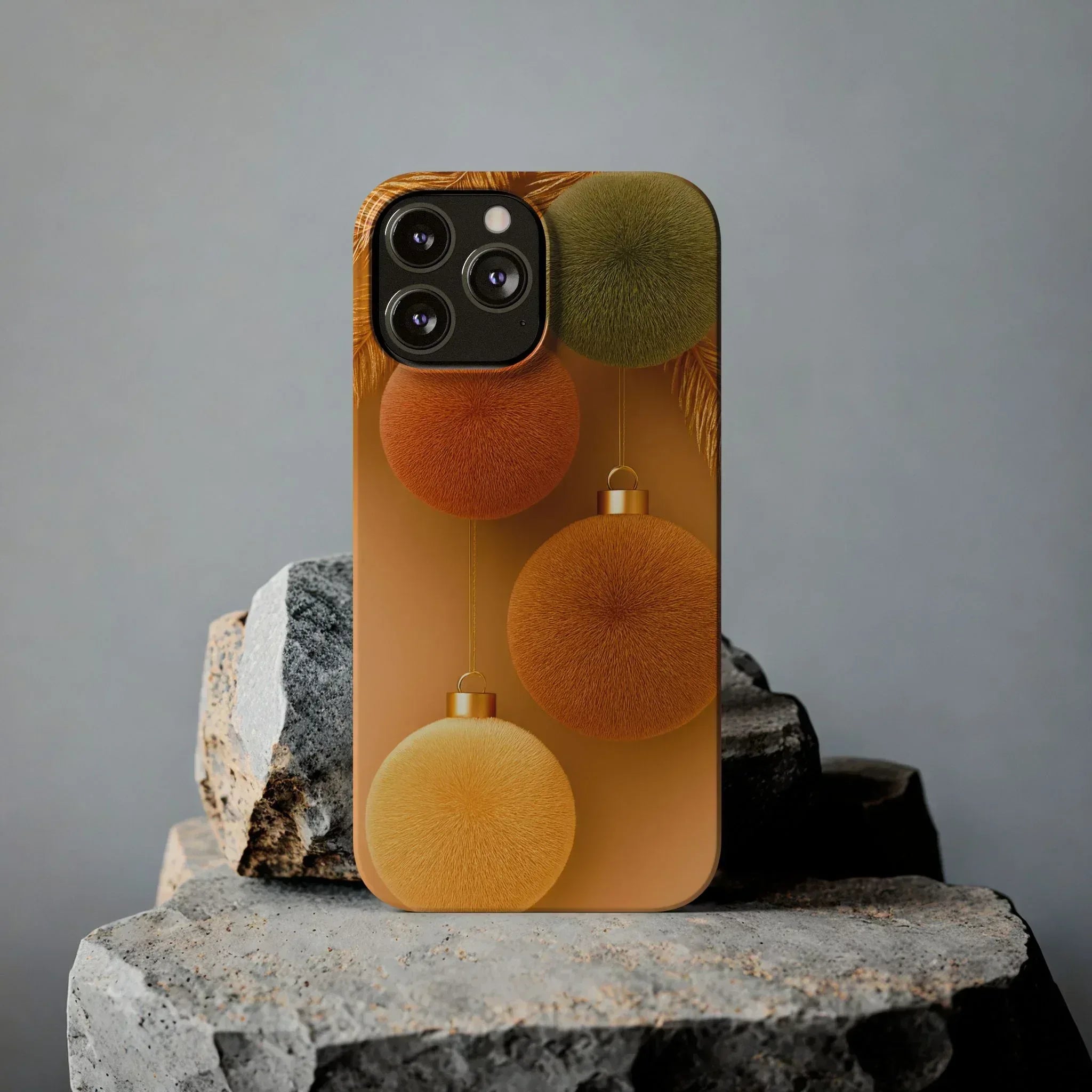 Golden Fuzz Ornaments Phone Case for iPhone 11-17 - KARARMDESIGN