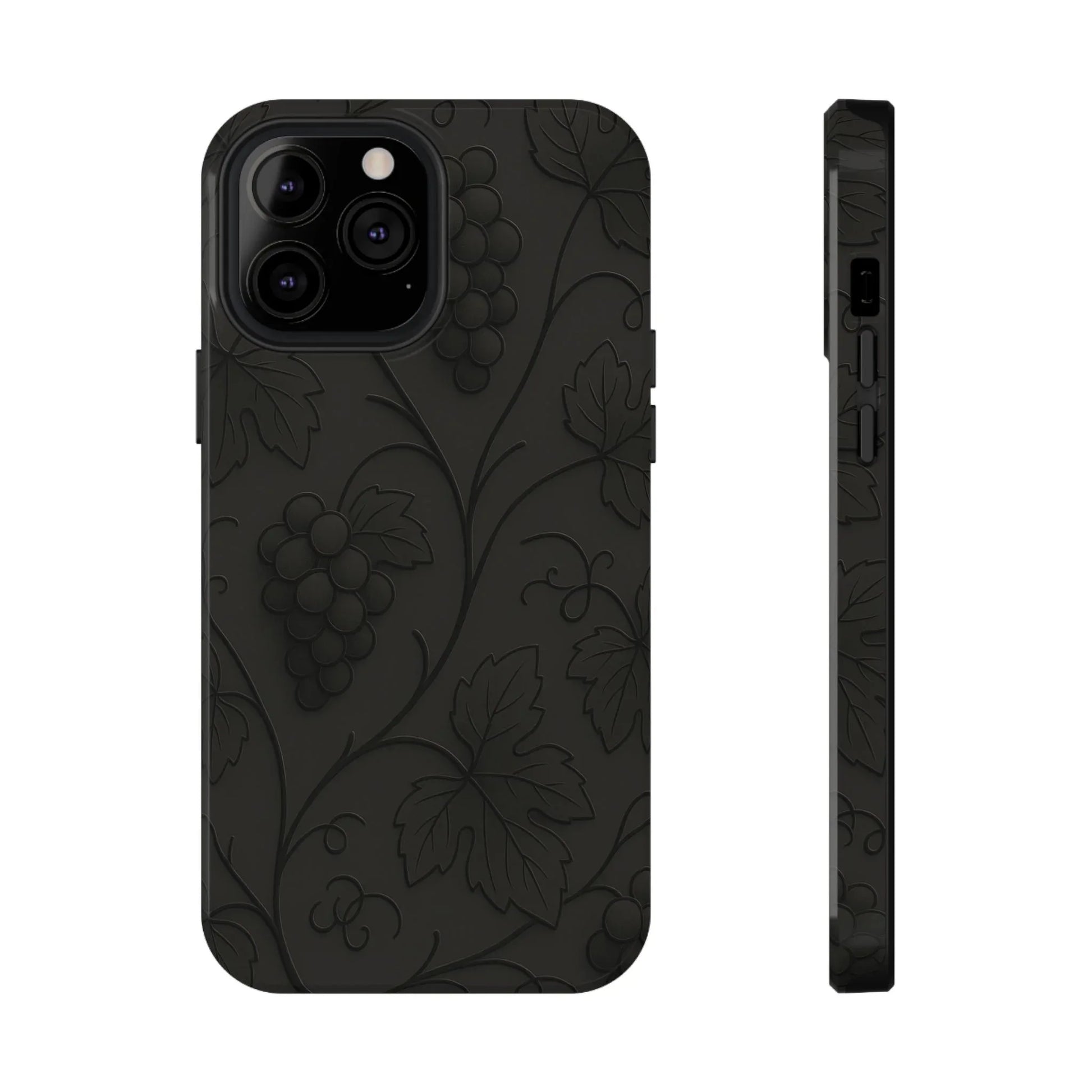 Elegant Embossed Grape Leaf Black Phone Case for iPhone and Galaxy - KARARMDESIGN