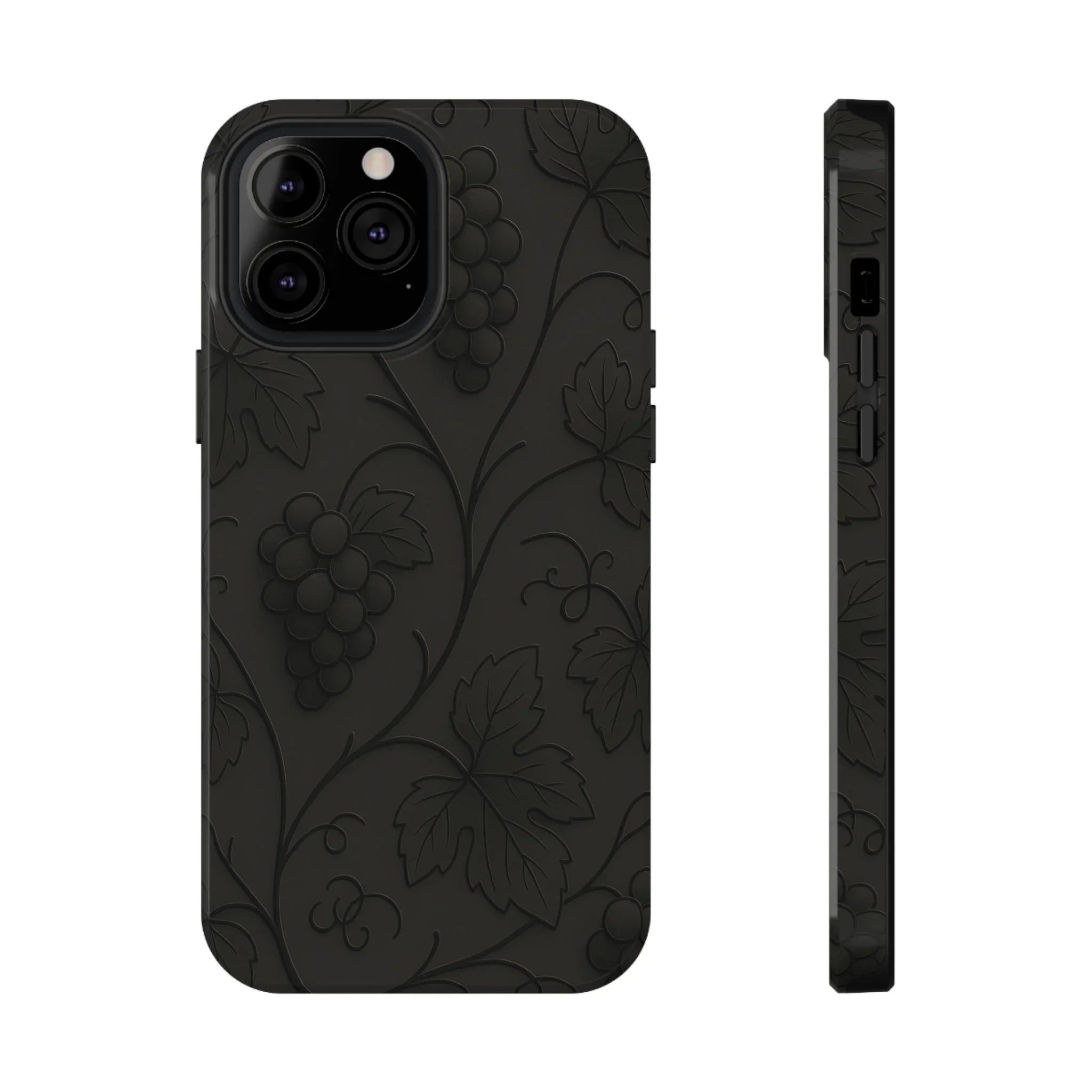 Elegant Embossed Grape Leaf Black Phone Case for iPhone and Galaxy - KARARMDESIGN