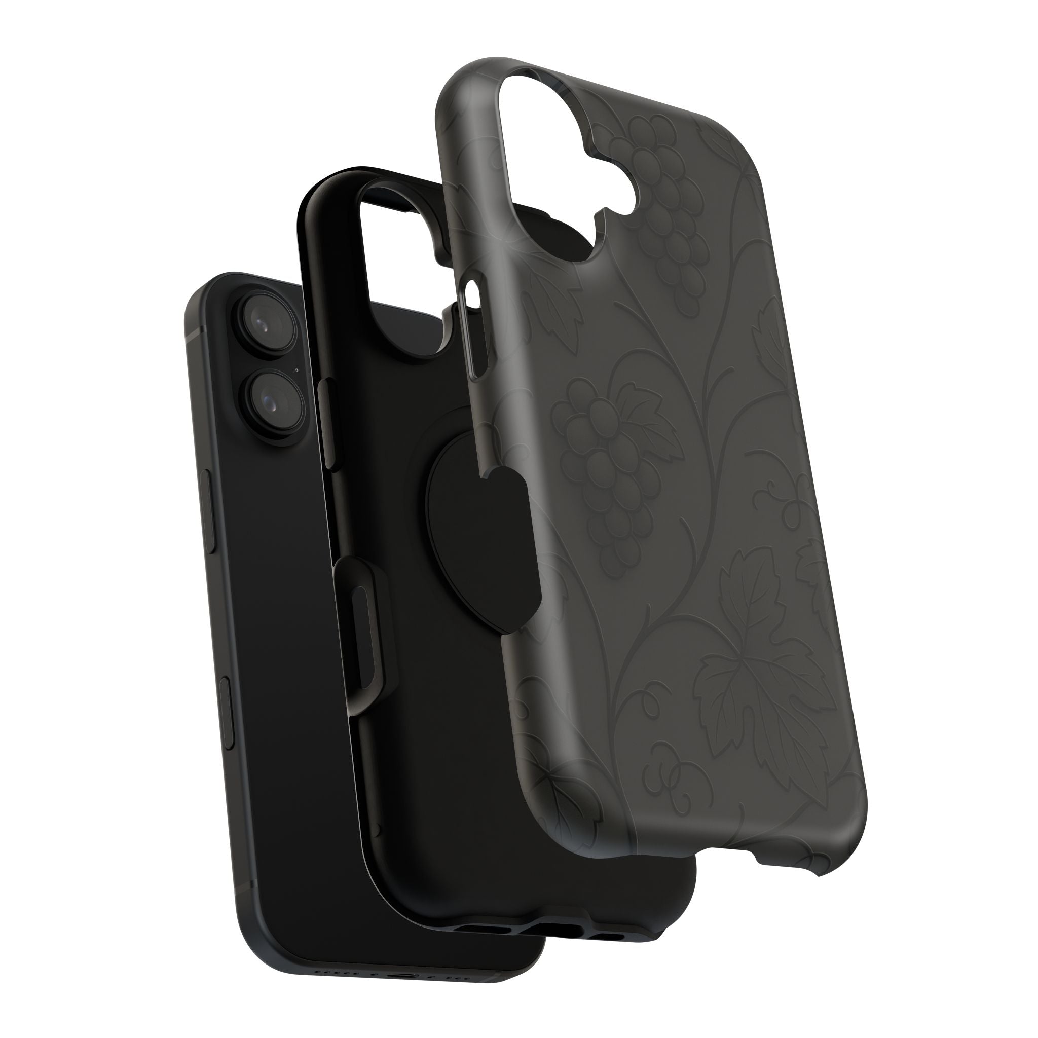 Embossed Grape Leaf Phone Case – Elegant Black Design for iPhone & Samsung