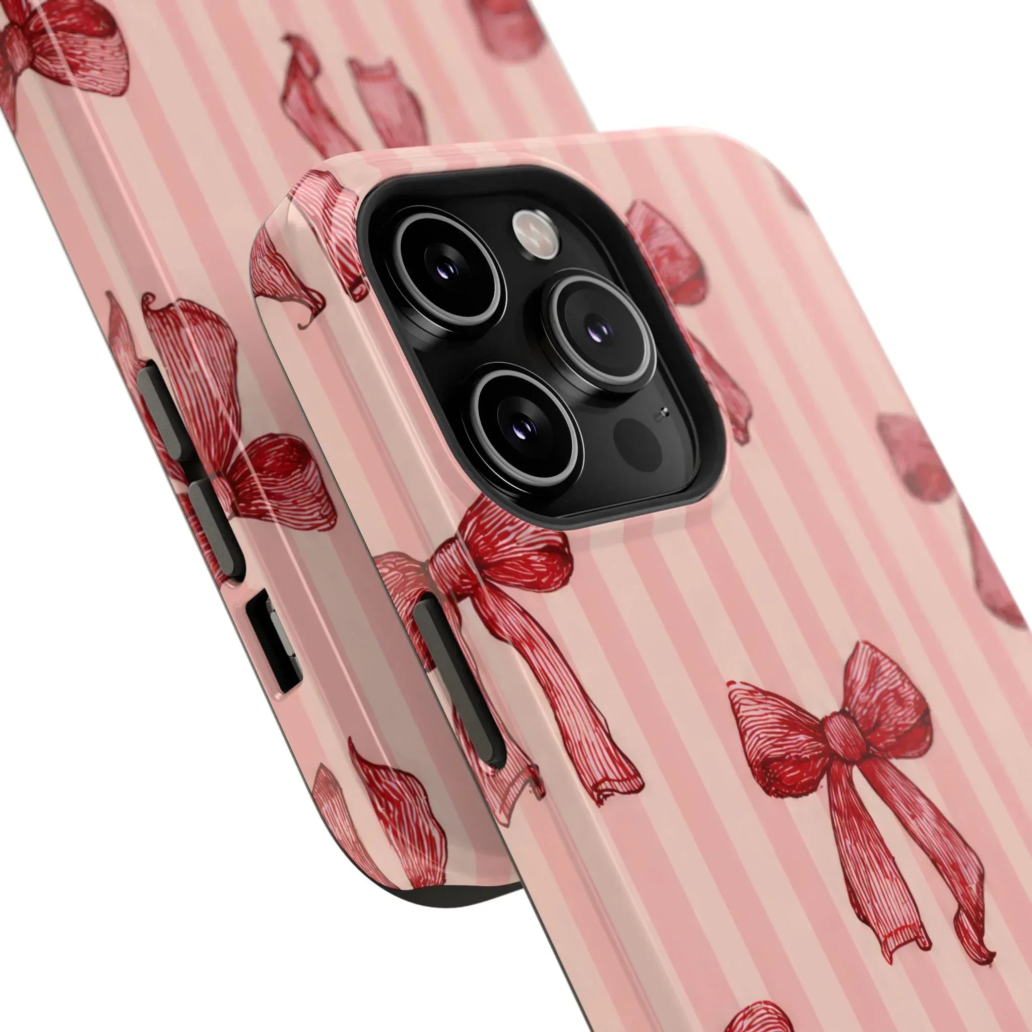 Red Bow Stripe Phone Case for iPhone 11-17 & Galaxy S21-S22 - KARARMDESIGN