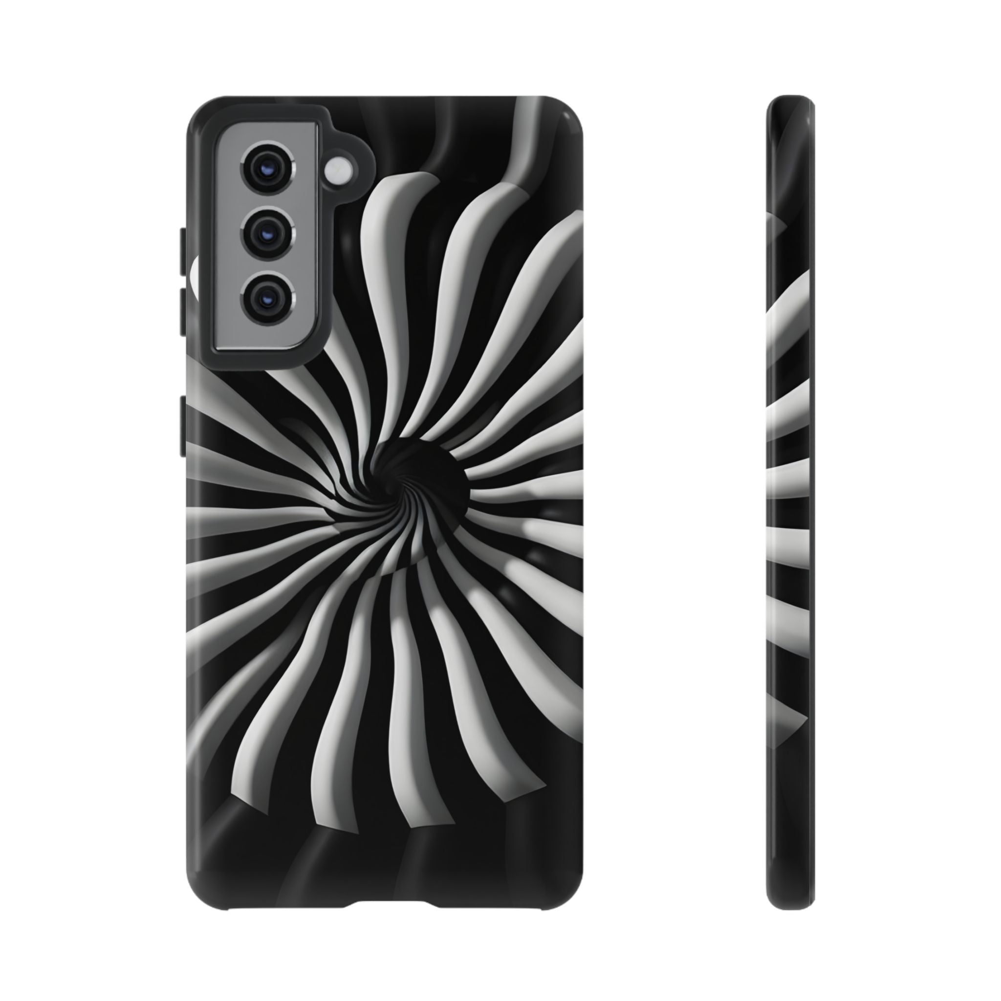 Hypnotic Black and White Spiral Phone Case – Optical Illusion Design for iPhone & Galaxy