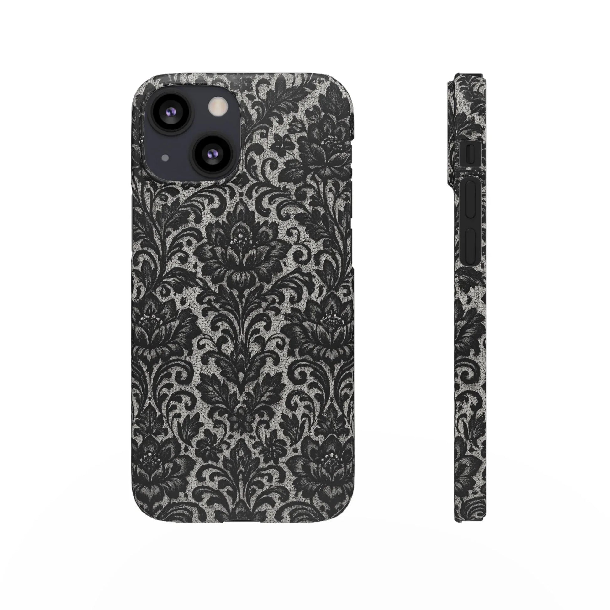 Black Damask Floral Phone Case for iPhone 11-17 and Galaxy S20-S25 - KARARMDESIGN