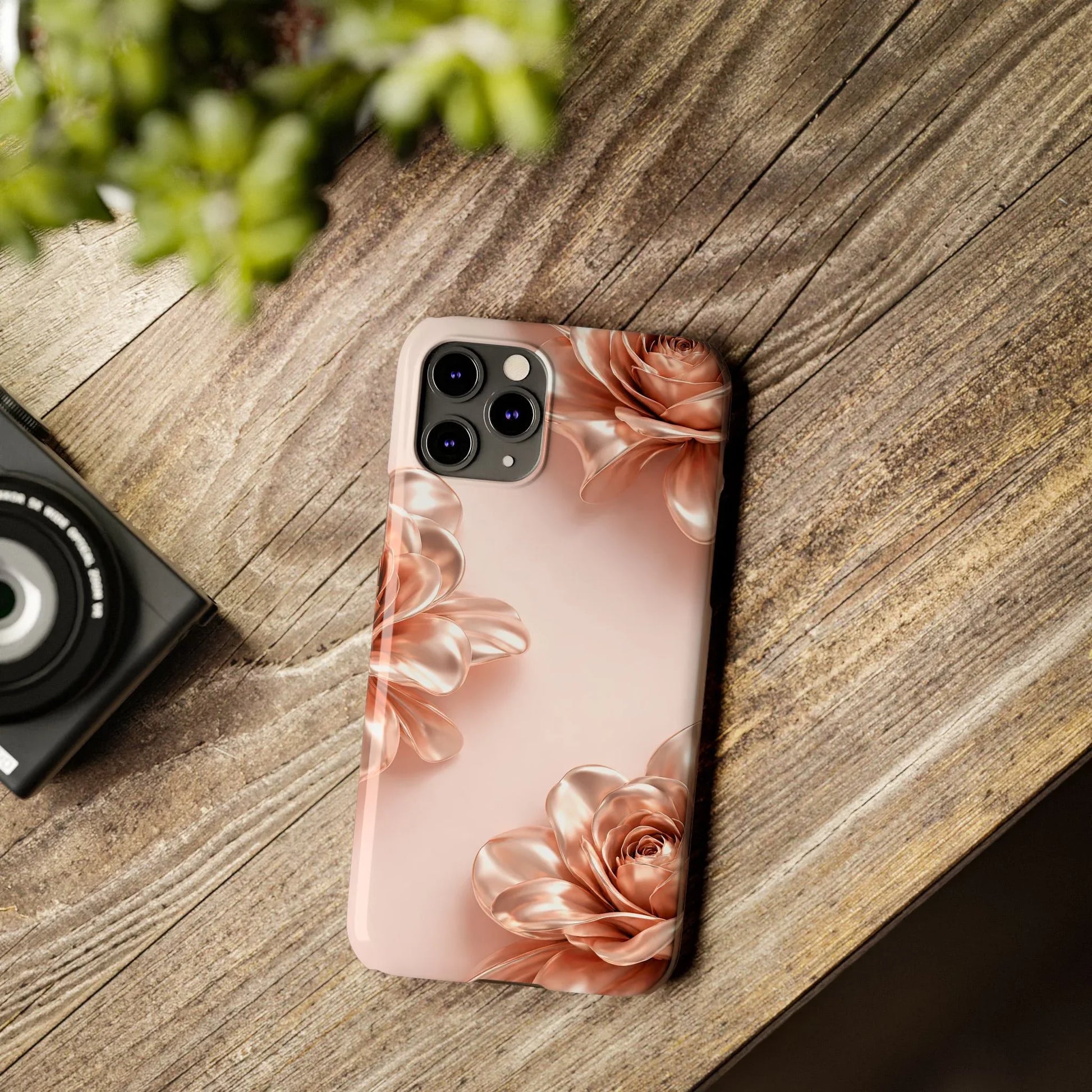 Blush Metallic Flower Case for iPhone 11-17 - KARARMDESIGN