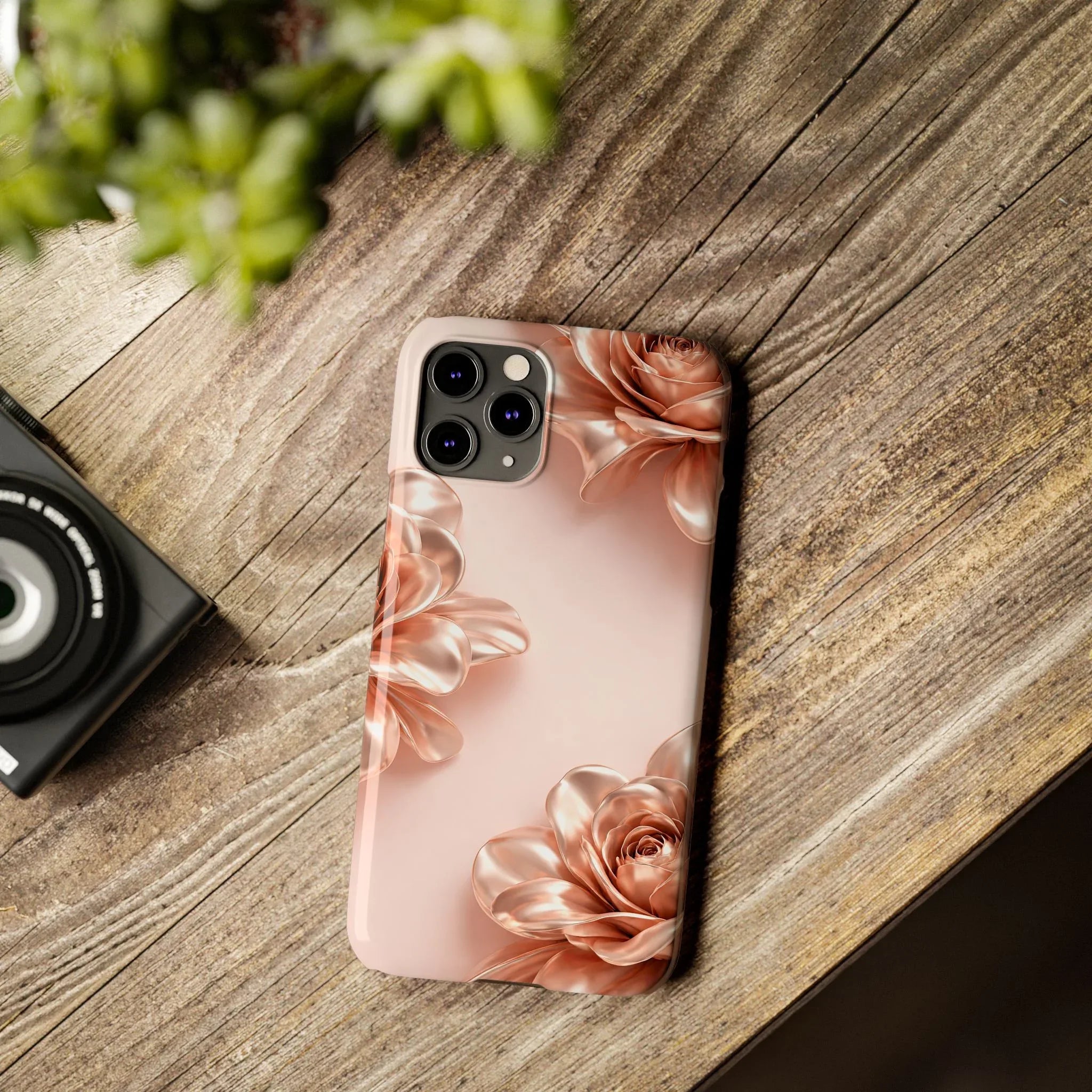 Blush Metallic Flower Case for iPhone 11-17 - KARARMDESIGN
