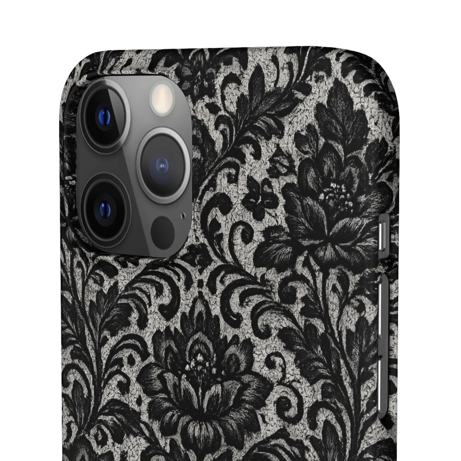 Black Damask Floral Phone Case for iPhone 11-17 and Galaxy S20-S25 - KARARMDESIGN