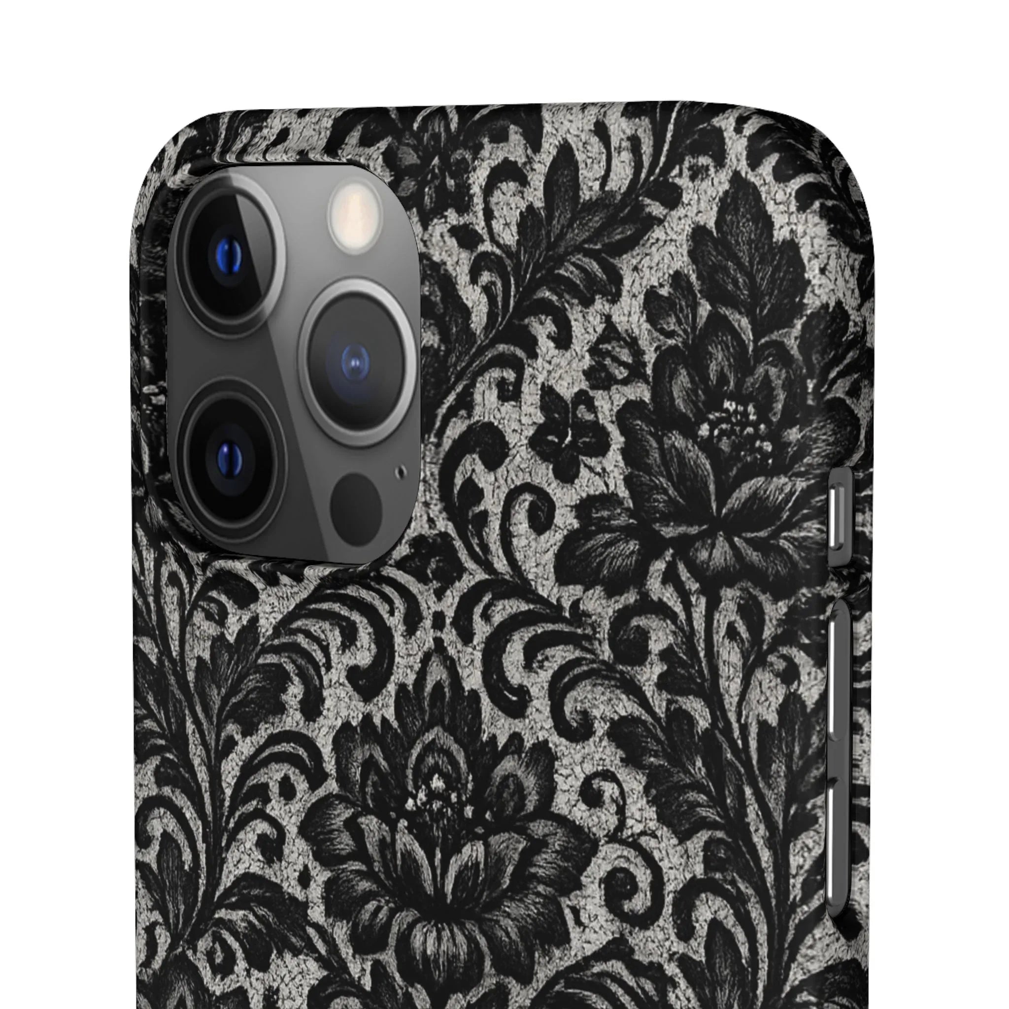 Black Damask Floral Phone Case for iPhone 11-17 and Galaxy S20-S25 - KARARMDESIGN