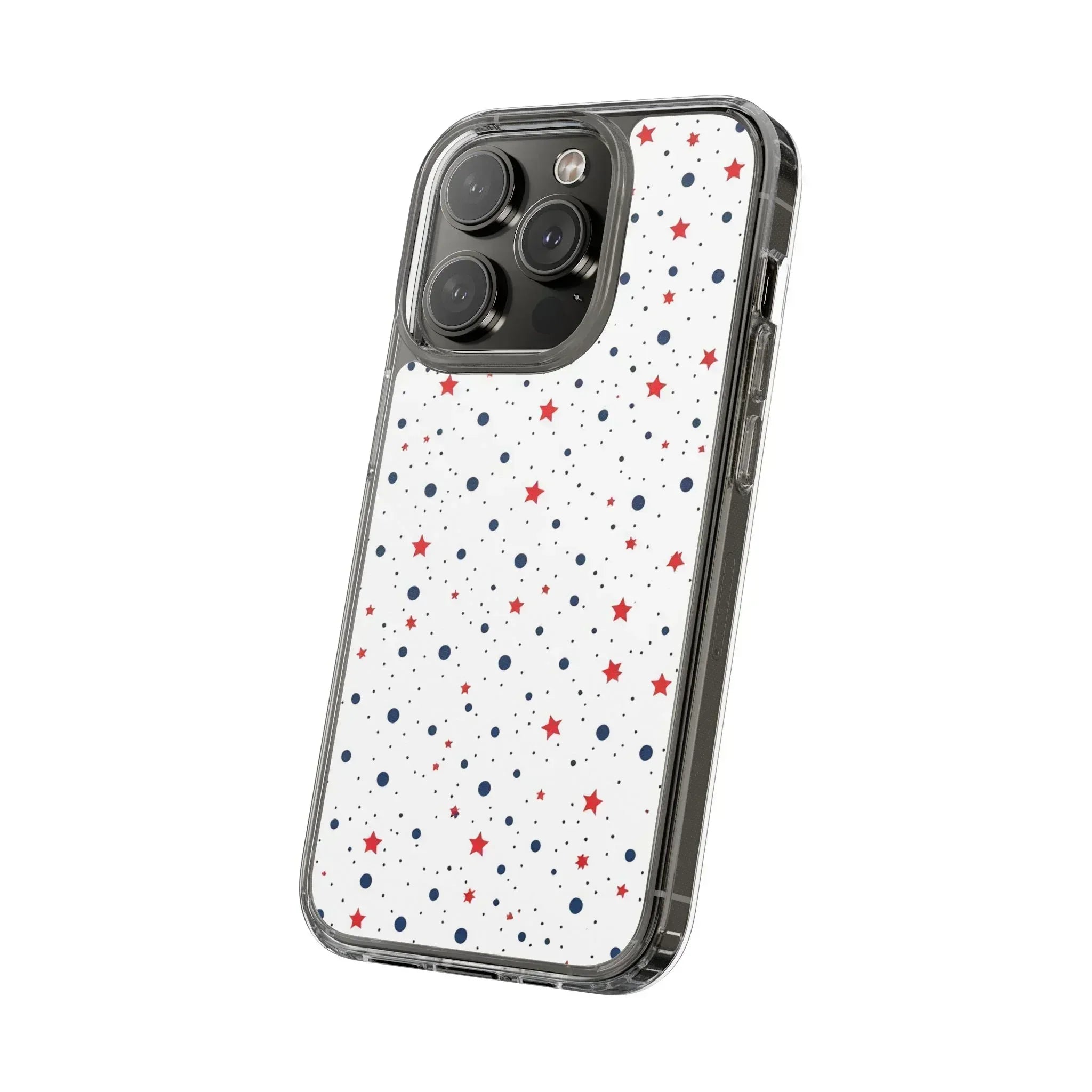 White Phone Case with Red Stars and Blue Polka Dots for iPhone and Galaxy - KARARMDESIGN