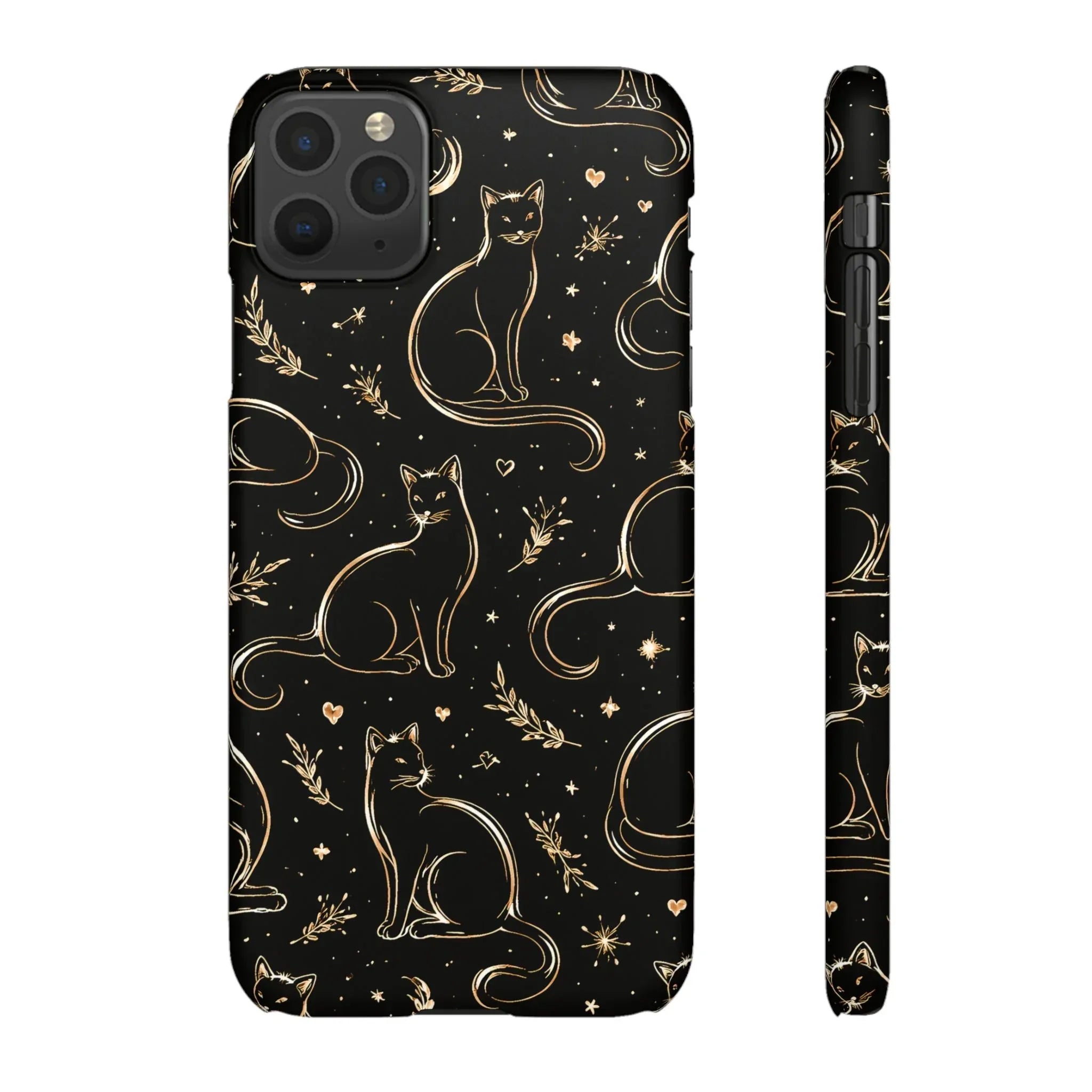 Golden Cat Pattern Phone Case for iPhone 11–17 & Galaxy S21–S25 - KARARMDESIGN