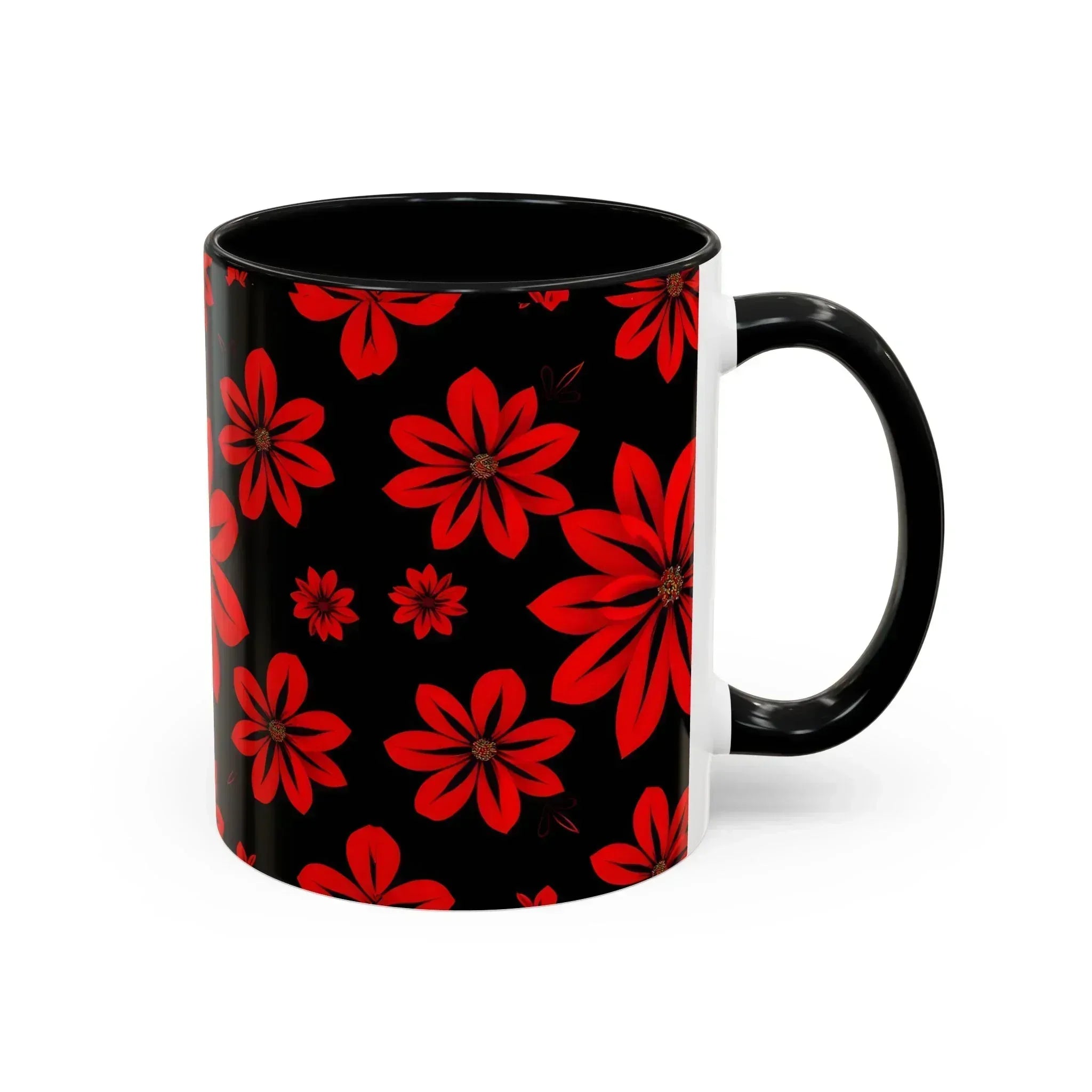 Accent Red Floral Coffee Mug – 11oz & 15oz - KARARMDESIGN