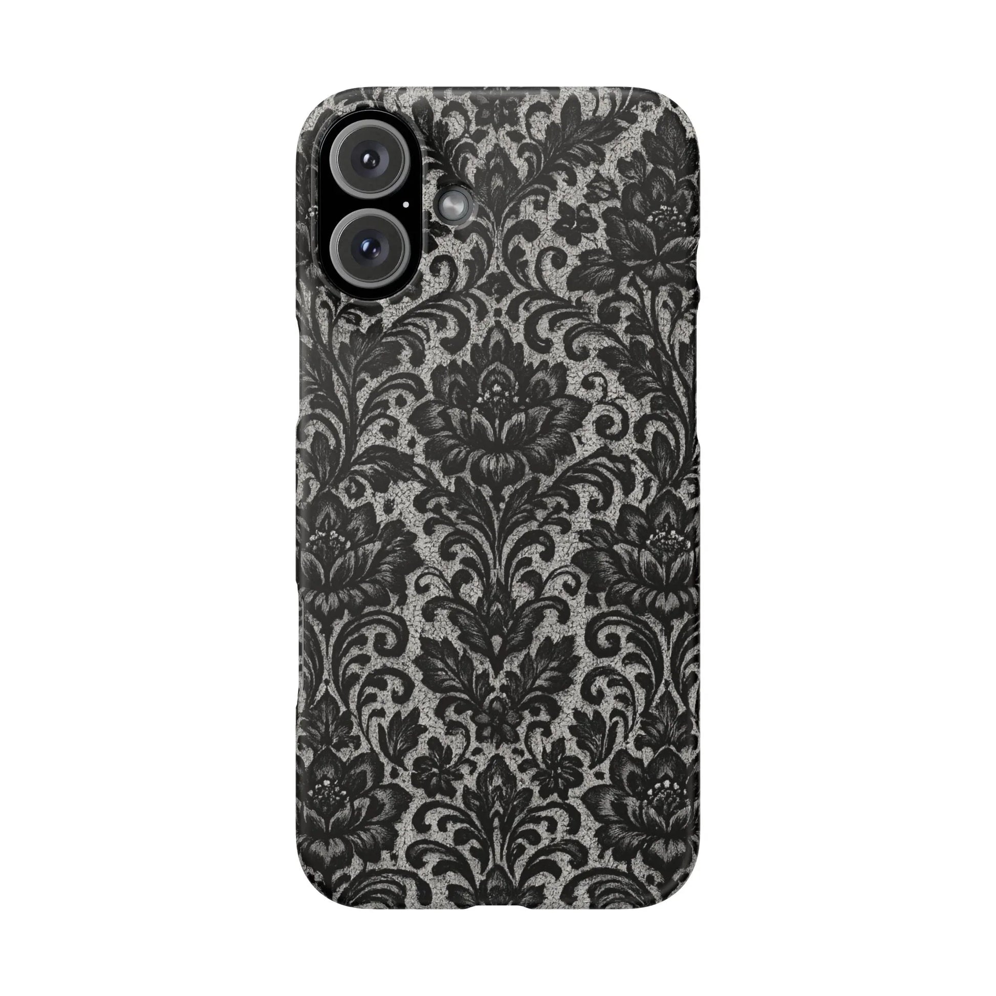 Black Damask Floral Phone Case for iPhone 11-17 and Galaxy S20-S25 - KARARMDESIGN