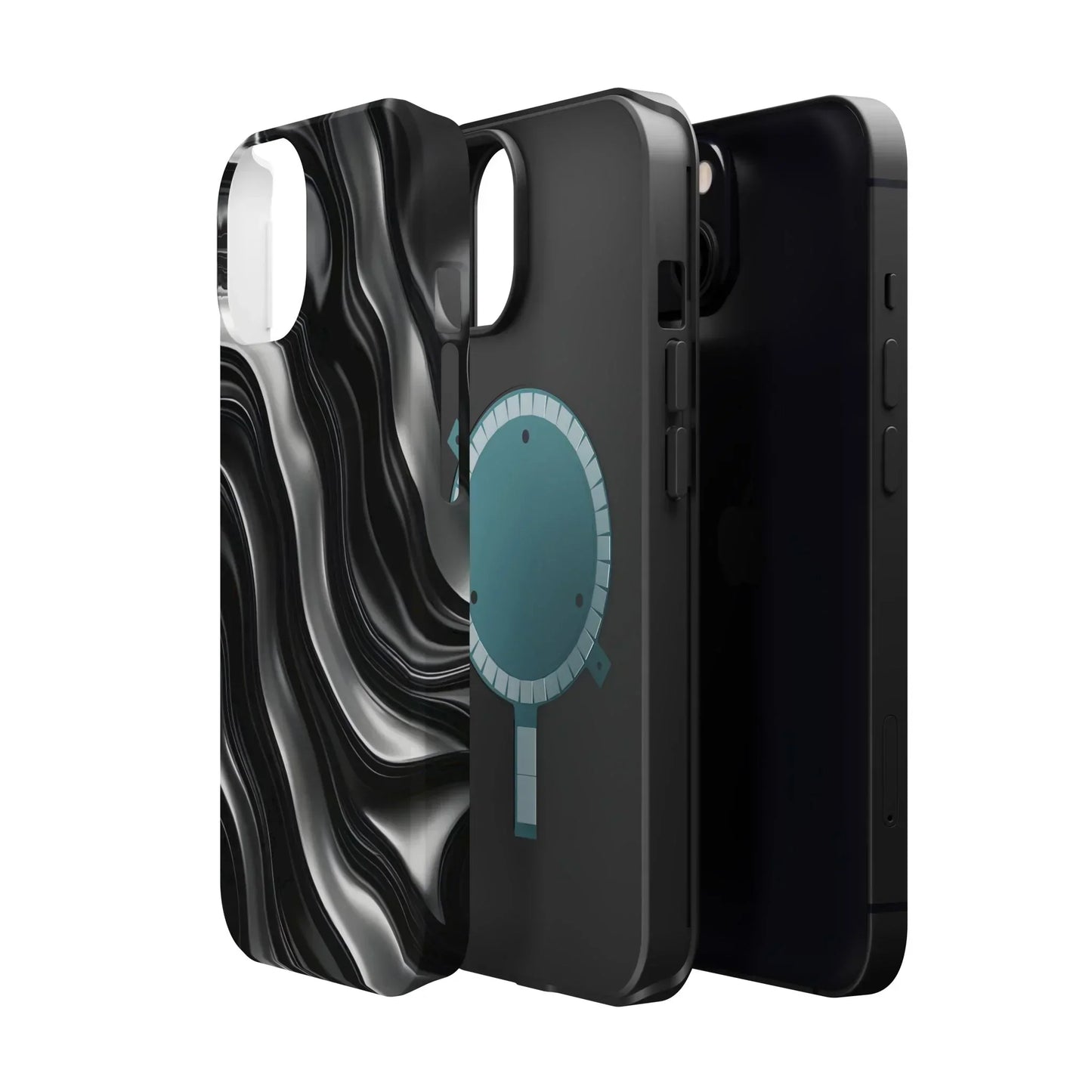 Wavy Illusion Black & Silver MagSafe® Tough Phone Case - KarArmDesign